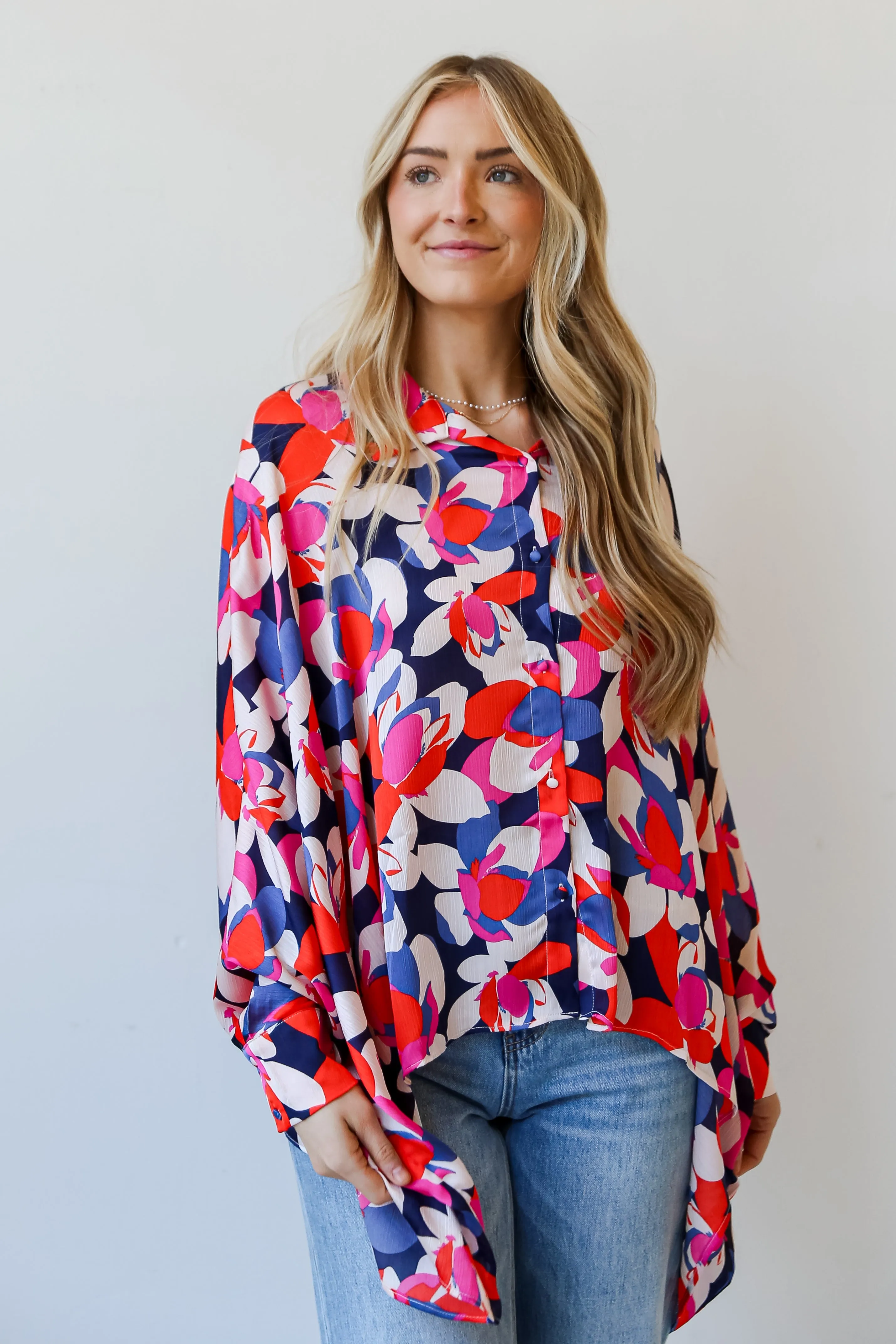 FINAL SALE - Darling Event Navy Floral Oversized Blouse