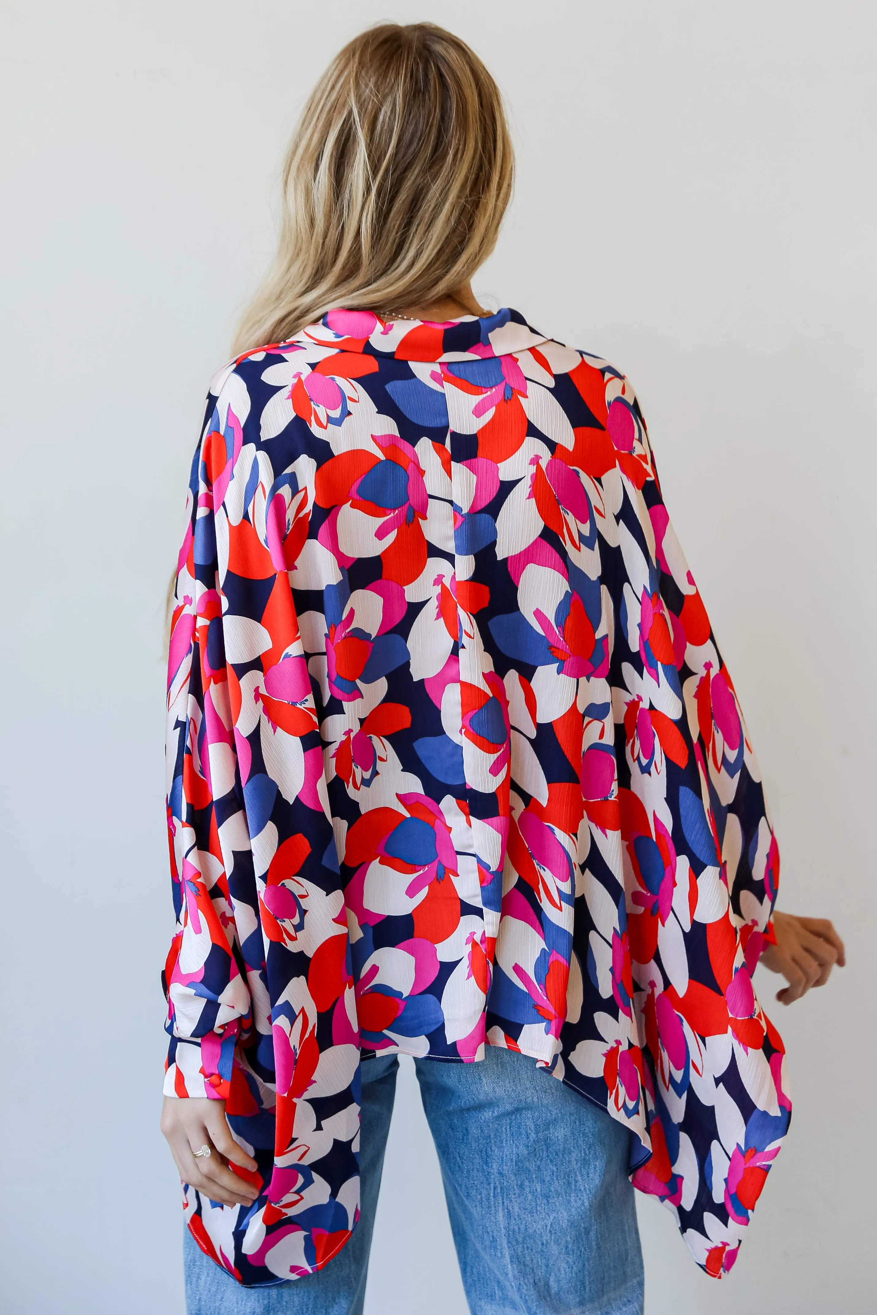 FINAL SALE - Darling Event Navy Floral Oversized Blouse
