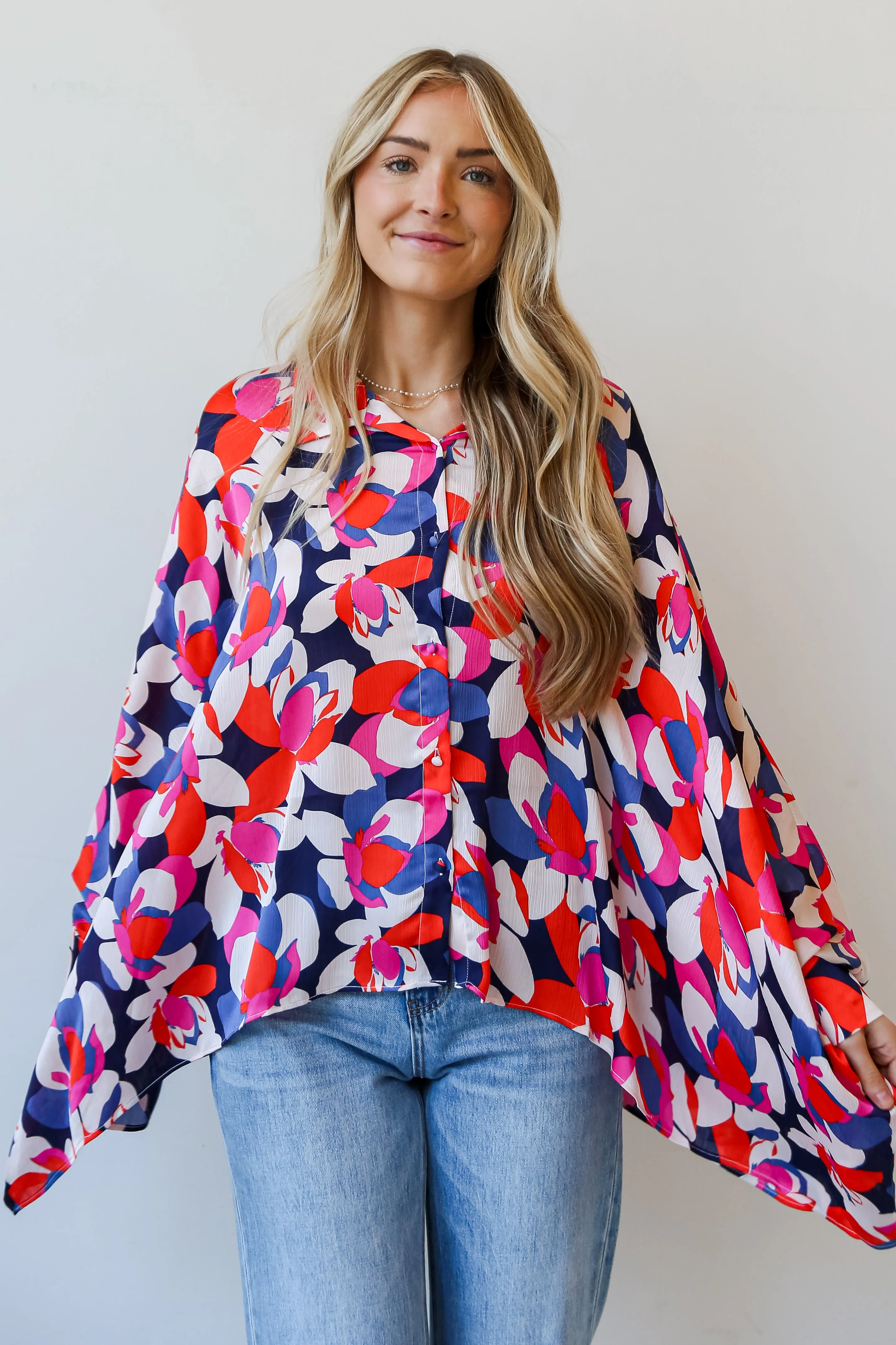 FINAL SALE - Darling Event Navy Floral Oversized Blouse