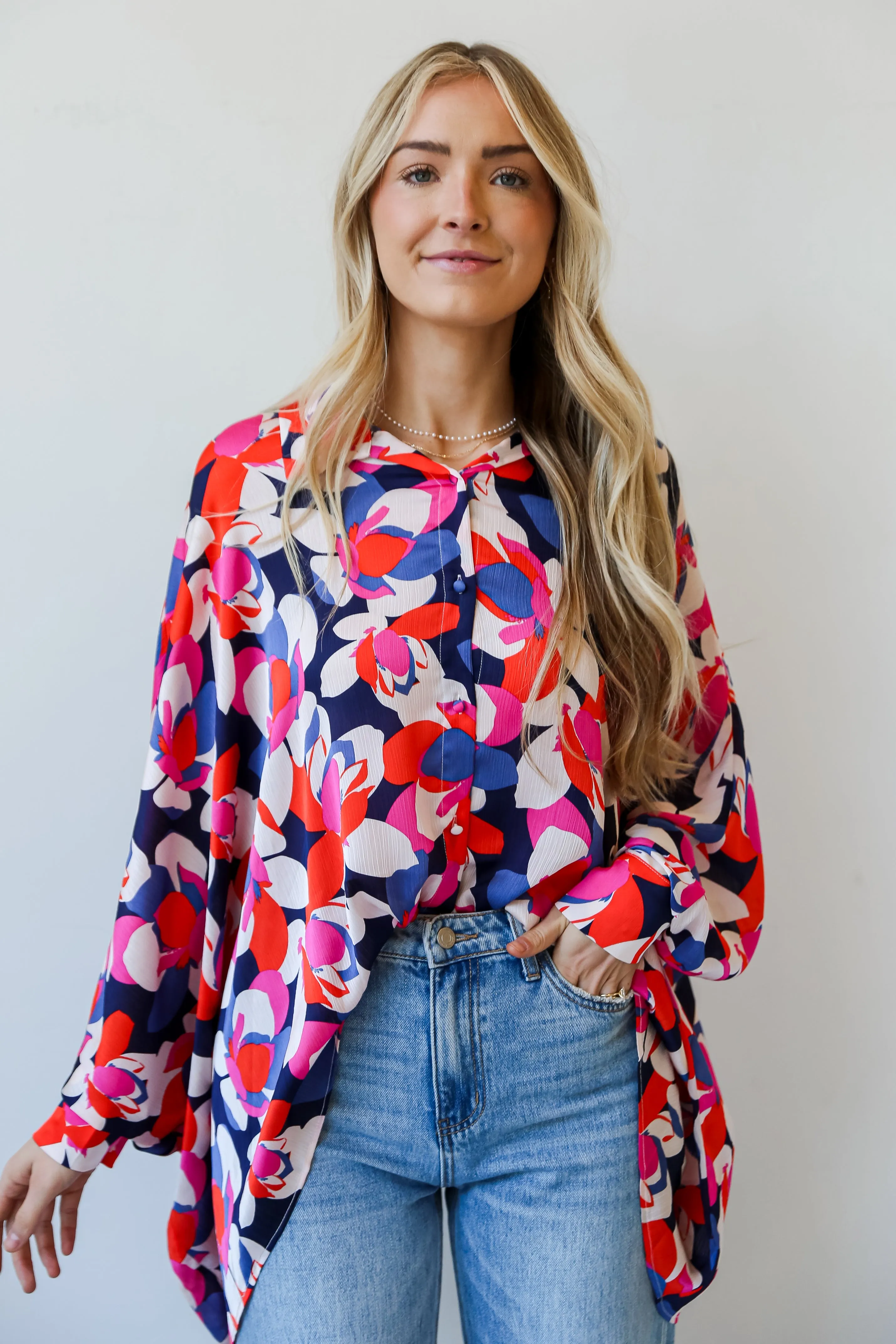 FINAL SALE - Darling Event Navy Floral Oversized Blouse