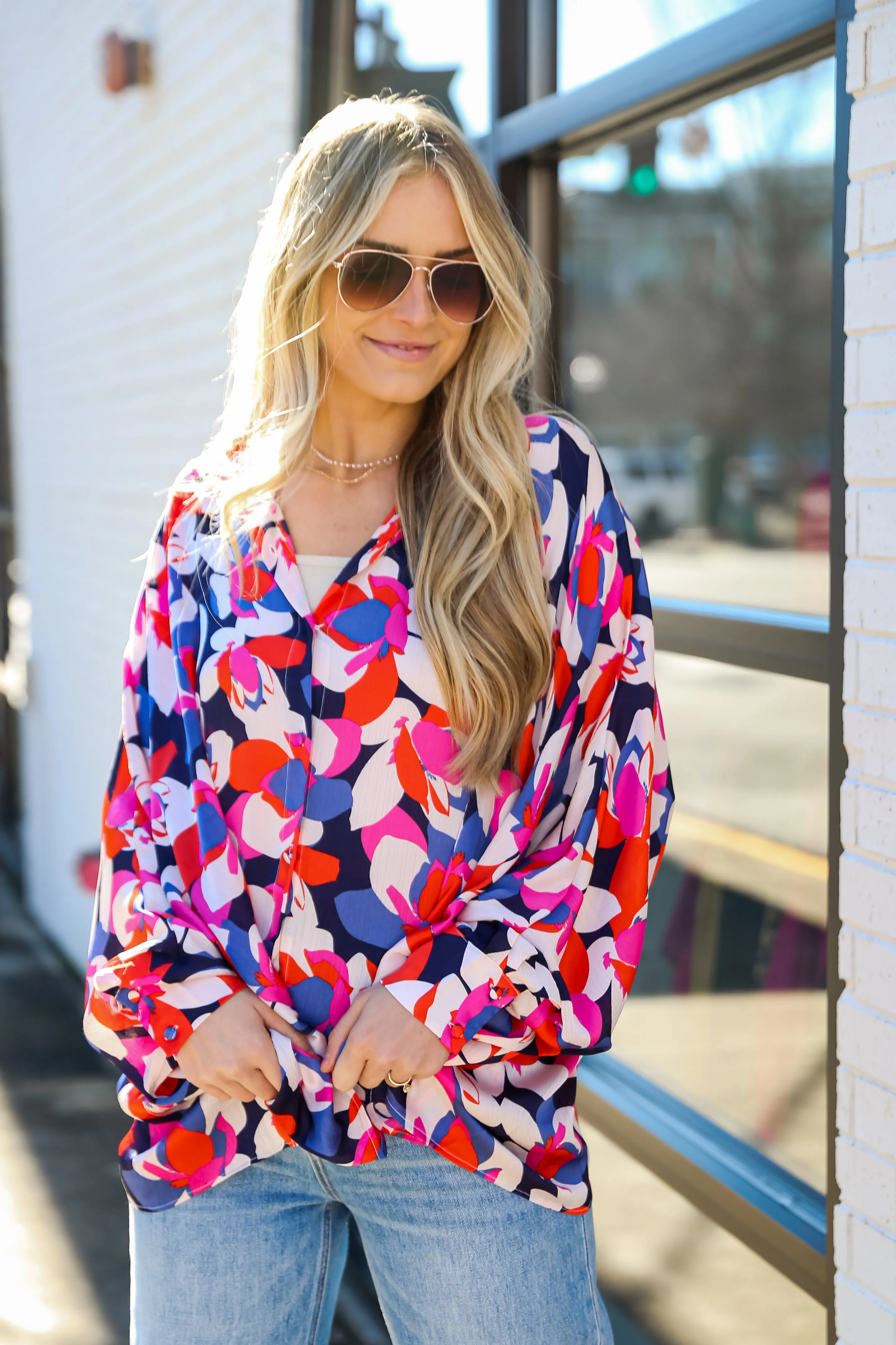 FINAL SALE - Darling Event Navy Floral Oversized Blouse