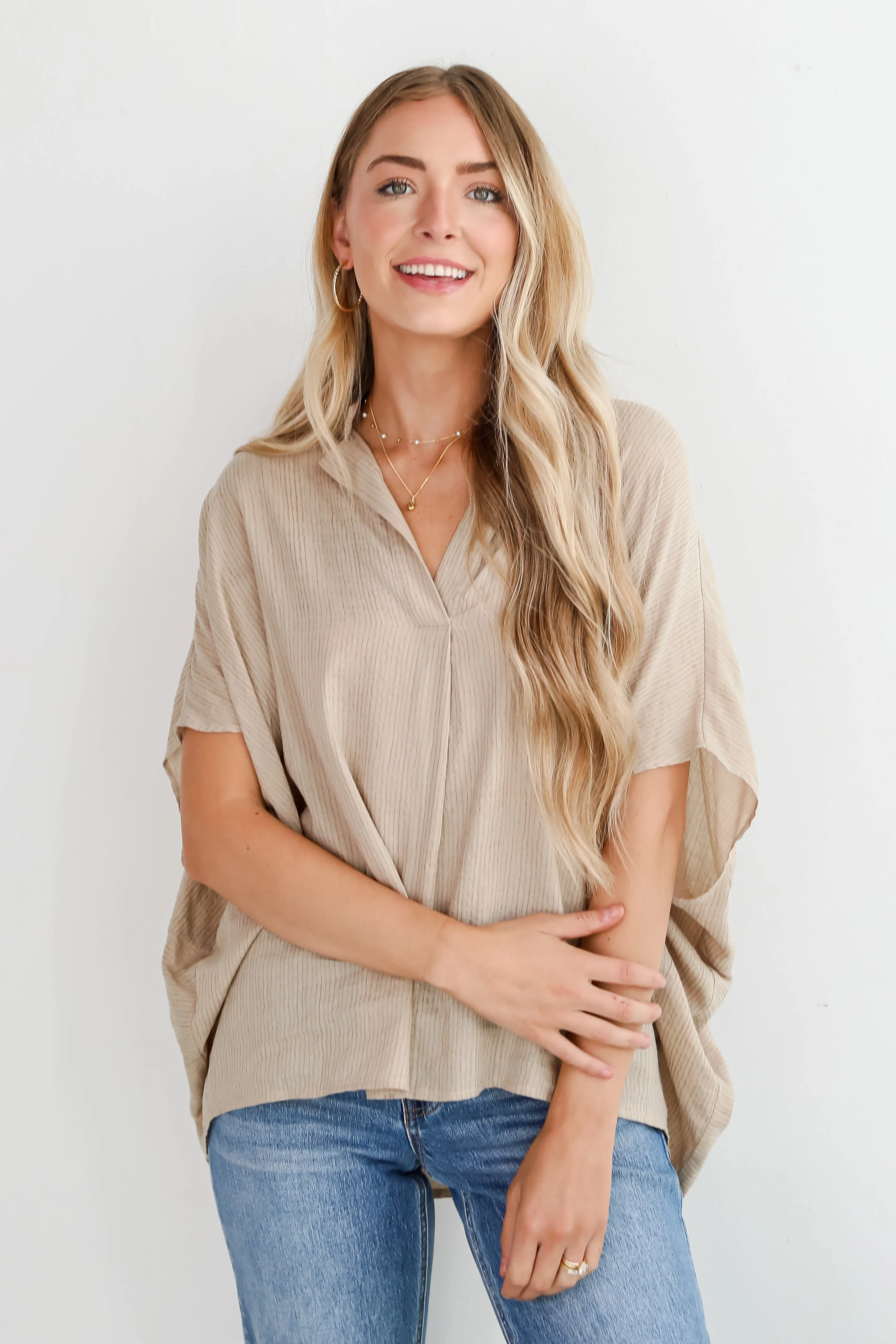FINAL SALE - Sophisticated Intention Taupe Oversized Blouse