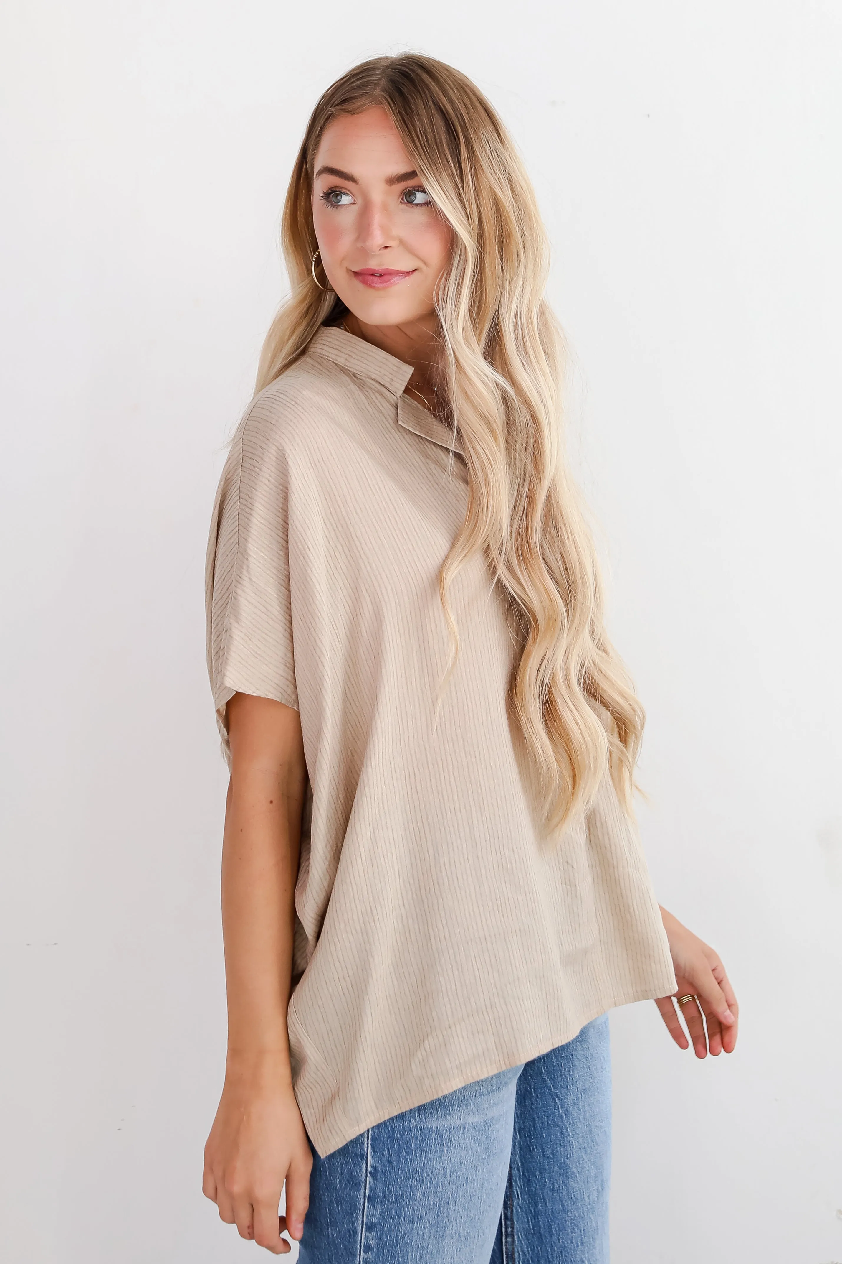 FINAL SALE - Sophisticated Intention Taupe Oversized Blouse