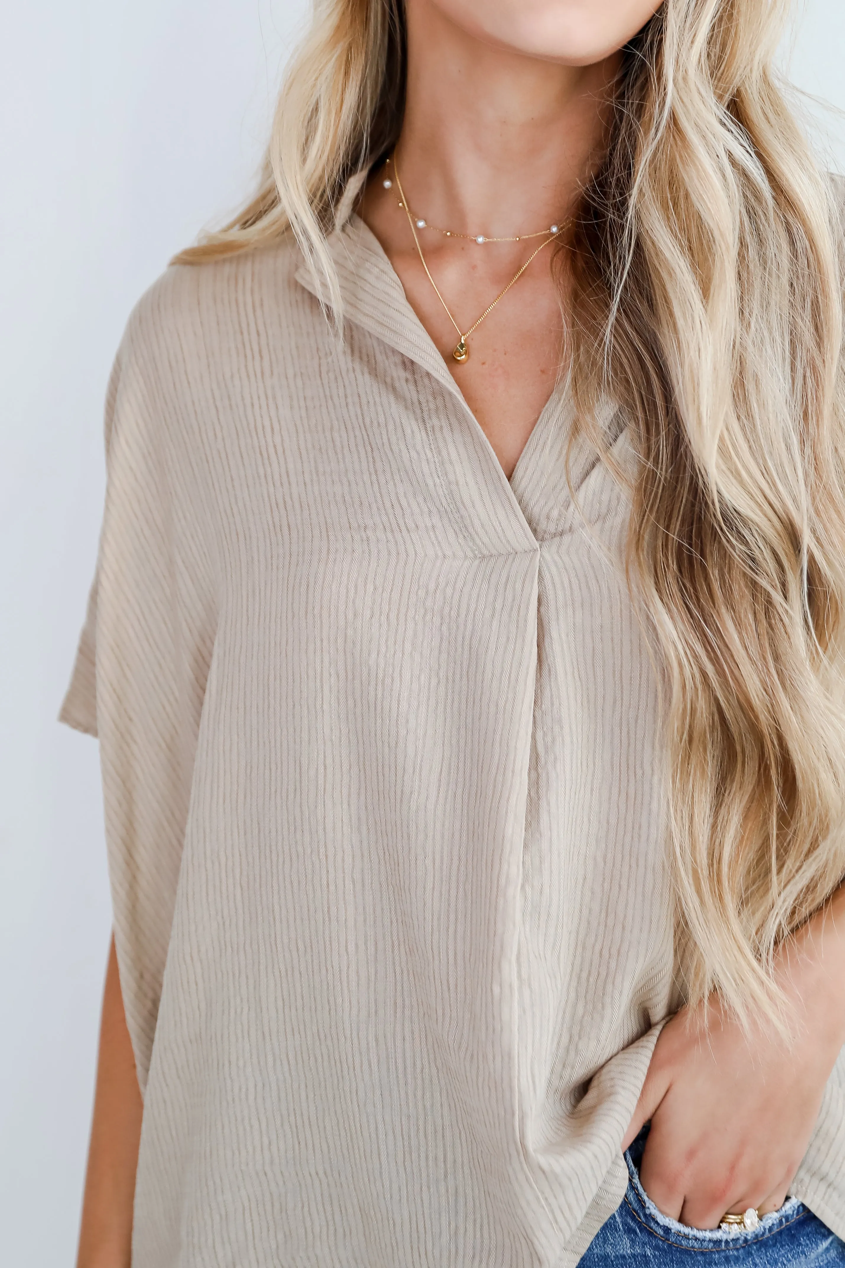 FINAL SALE - Sophisticated Intention Taupe Oversized Blouse