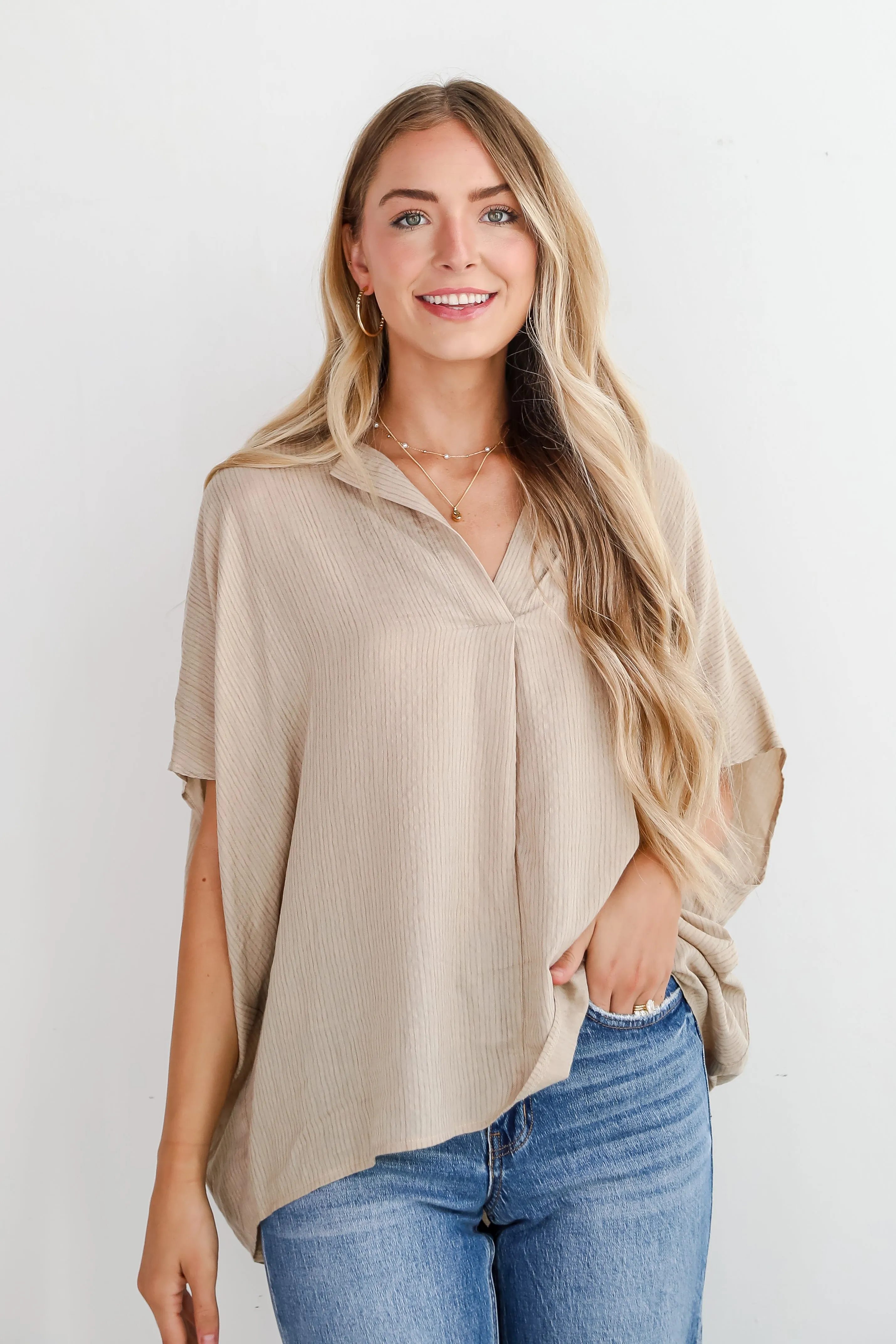 FINAL SALE - Sophisticated Intention Taupe Oversized Blouse