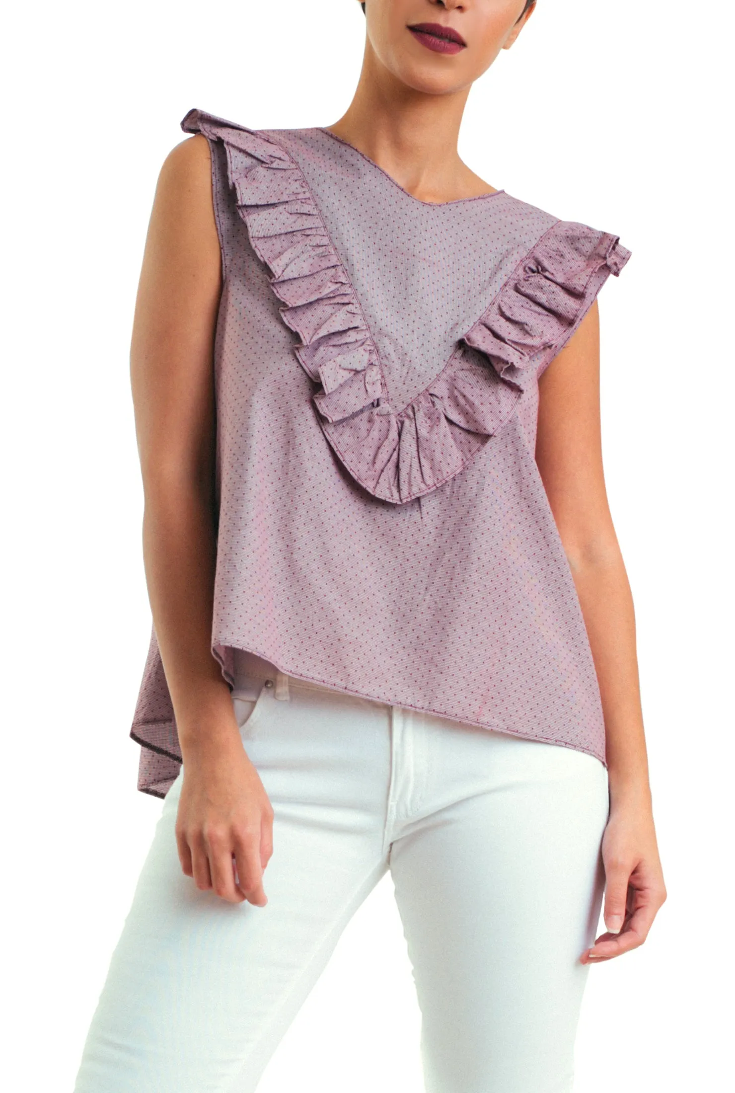 Front V Ruffles -Sleeveless- Maroon