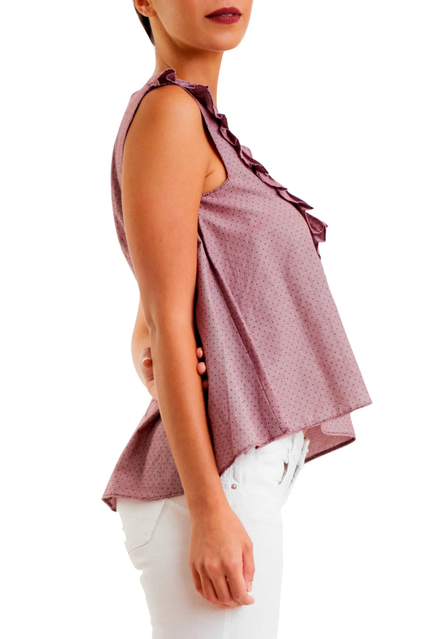 Front V Ruffles -Sleeveless- Maroon