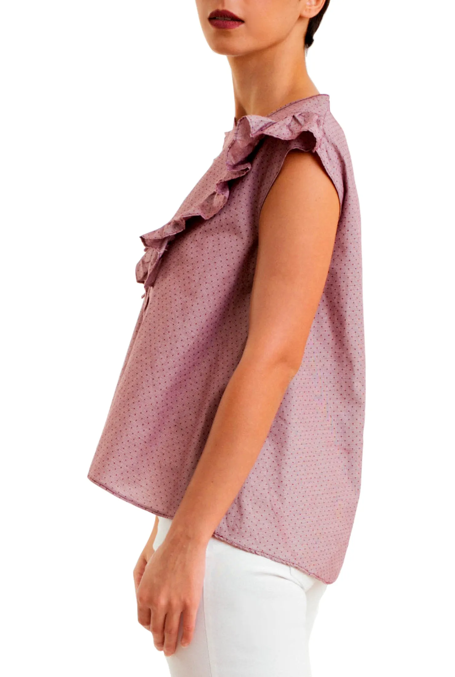 Front V Ruffles -Sleeveless- Maroon