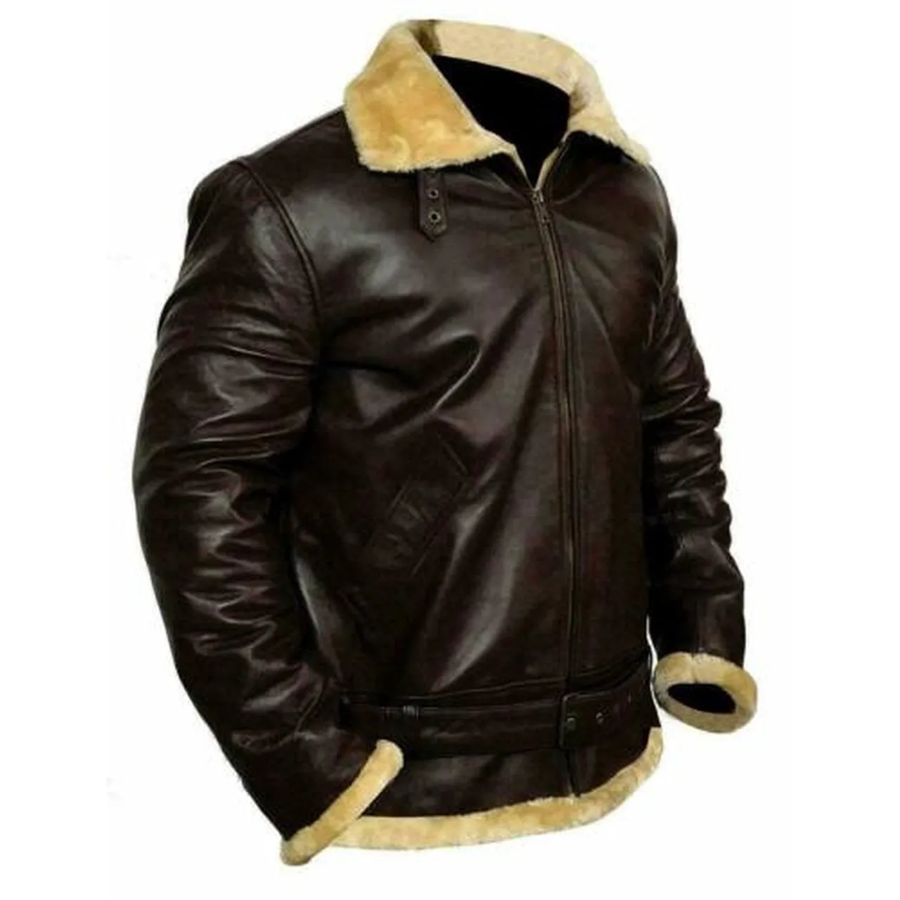 Genuine Aviator Bomber Leather Jacket with Fur