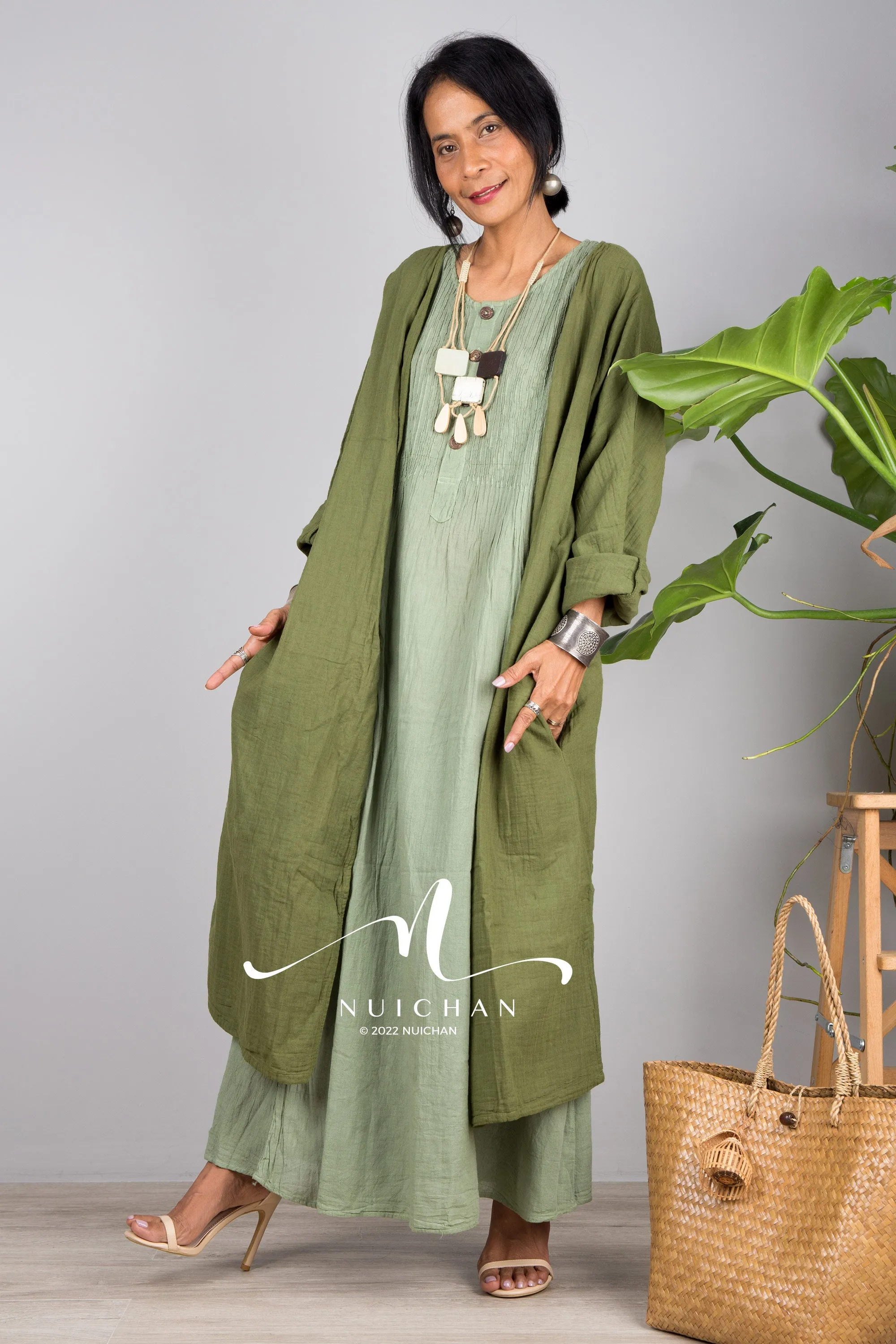 Green open front cardigan