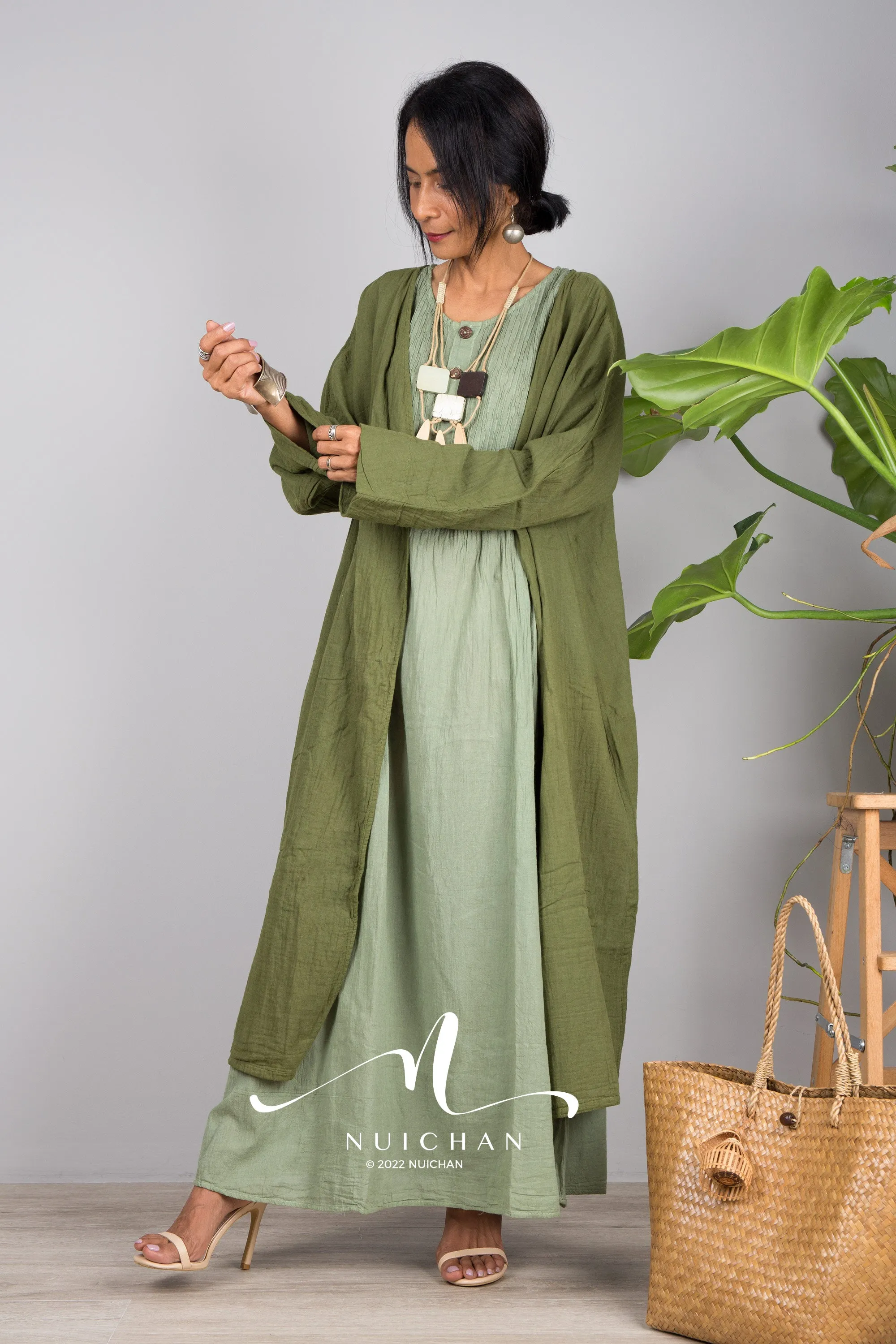 Green open front cardigan