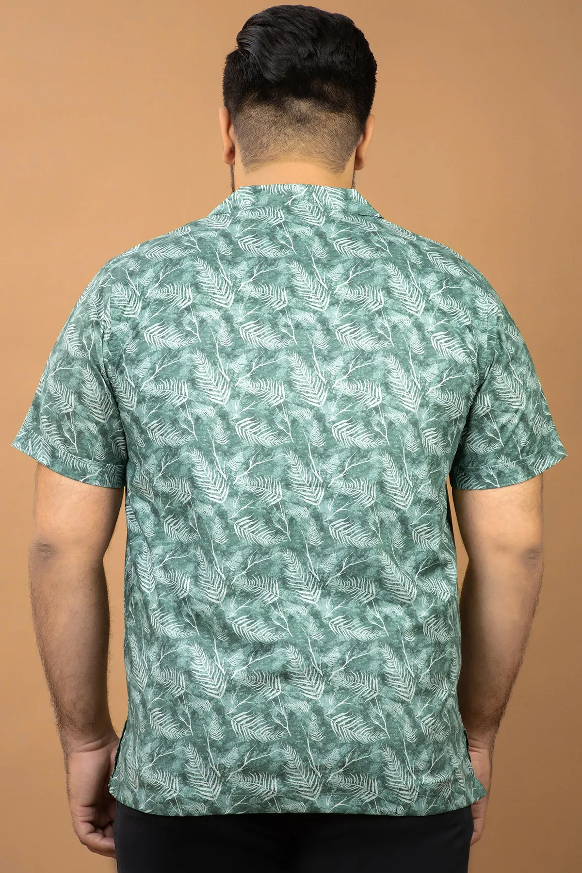 Green Self Printed Resort Collar Shirt (Plus size) - S24 - MS0085P