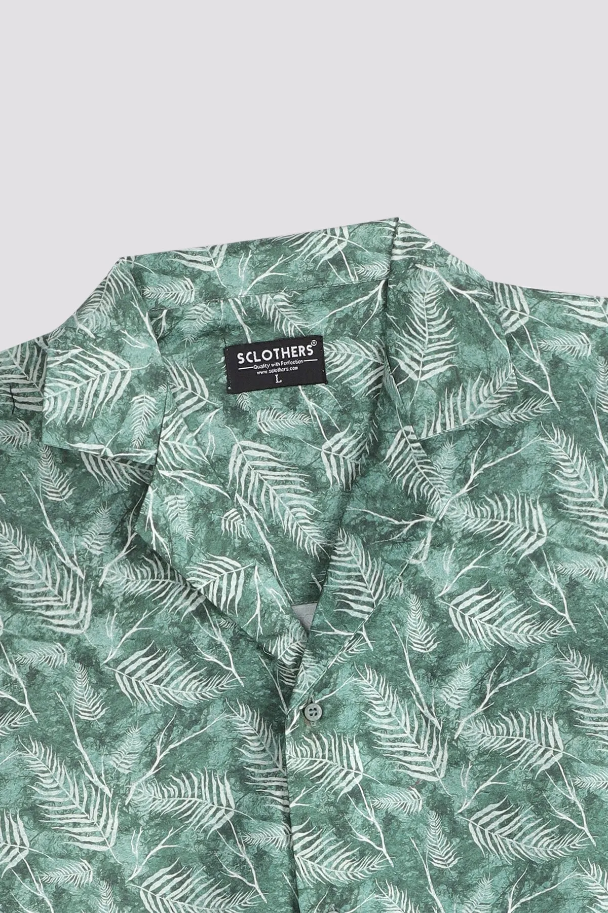 Green Self Printed Resort Collar Shirt (Plus size) - S24 - MS0085P