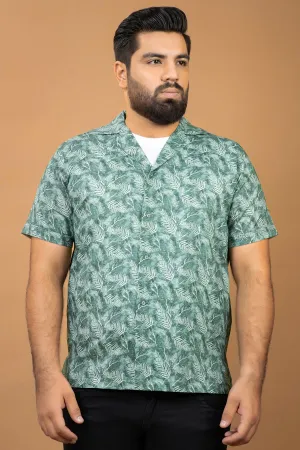 Green Self Printed Resort Collar Shirt (Plus size) - S24 - MS0085P