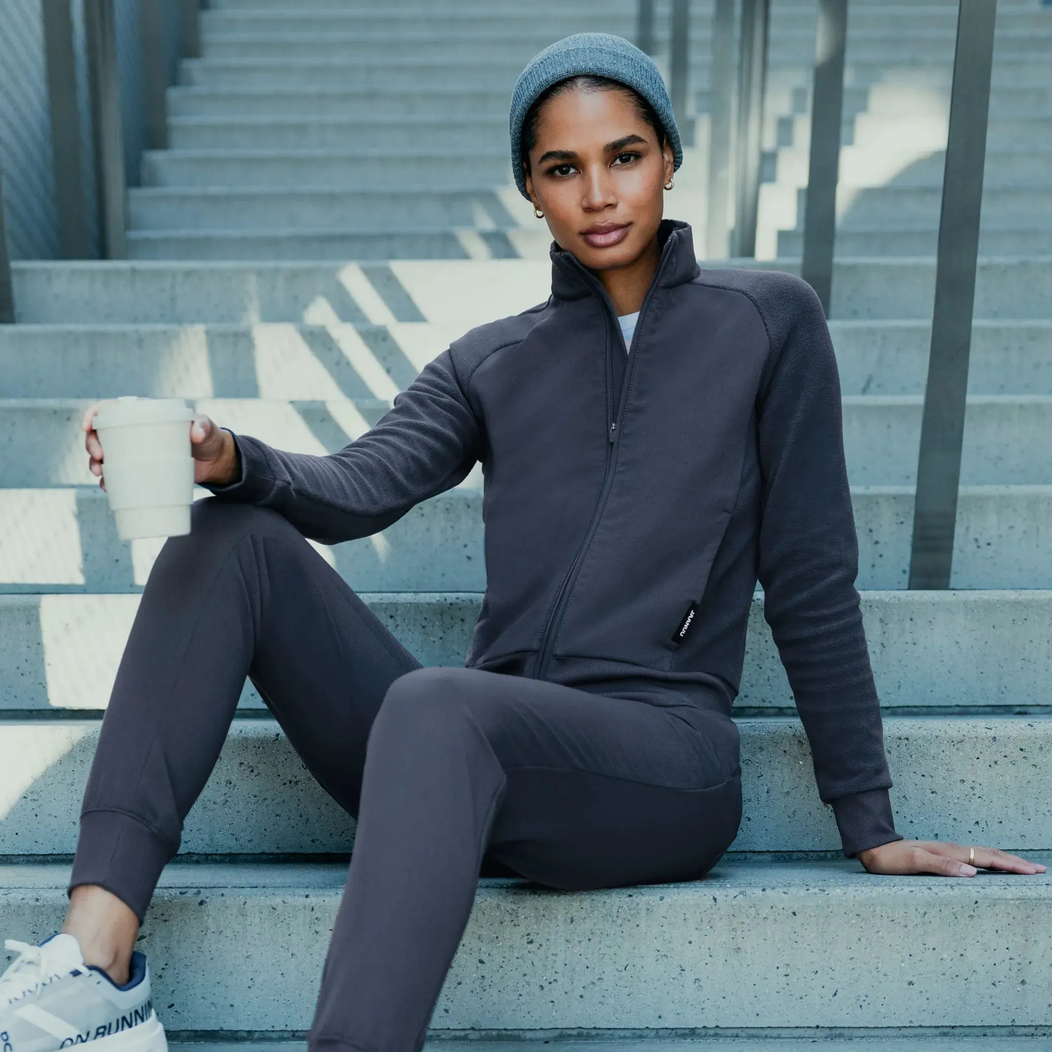 Jaanuu Women's Cloud Hybrid Fleece Bomber Jacket - Carbon Gray