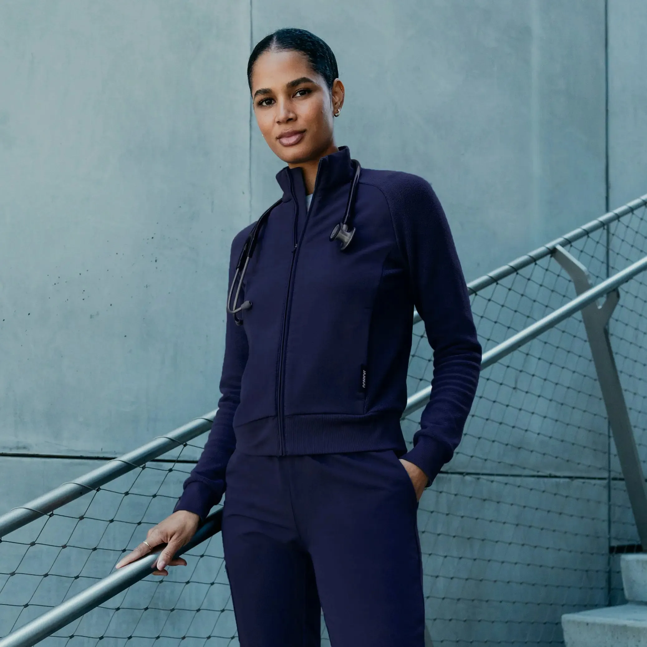 Jaanuu Women's Cloud Hybrid Fleece Bomber Jacket - Midnight Navy