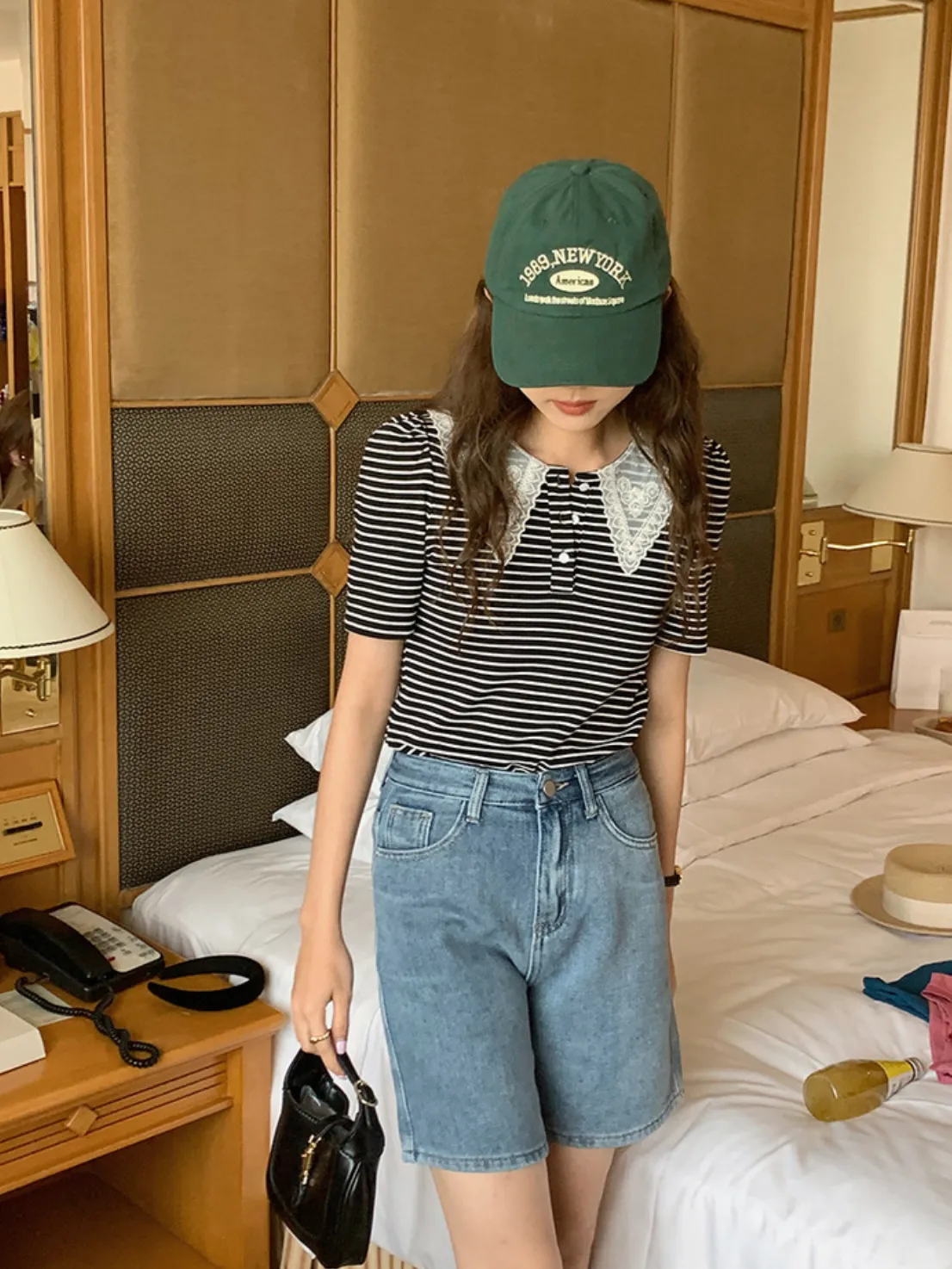 [Korean Style] High Rise Retro Bermuda Denim Shorts