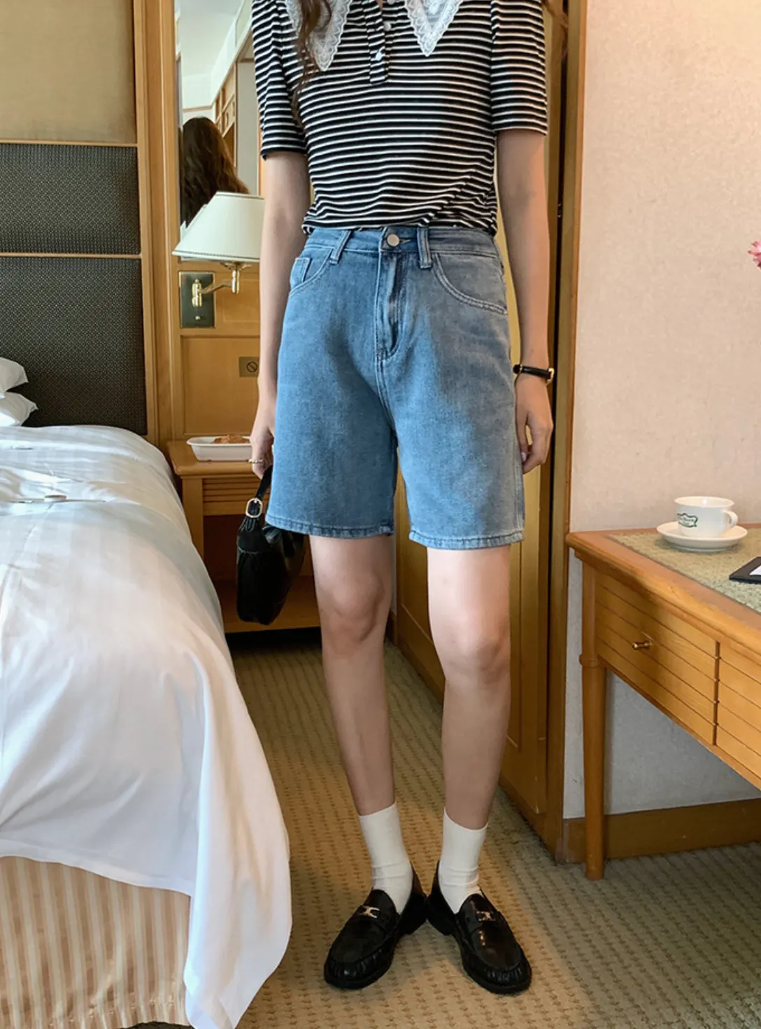 [Korean Style] High Rise Retro Bermuda Denim Shorts