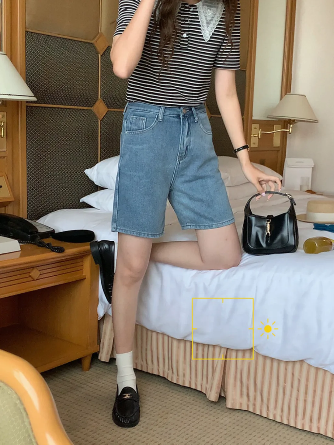 [Korean Style] High Rise Retro Bermuda Denim Shorts