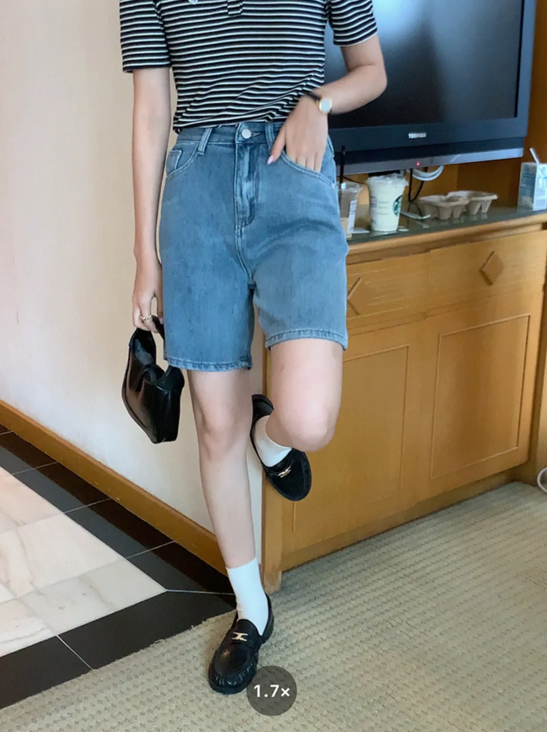 [Korean Style] High Rise Retro Bermuda Denim Shorts
