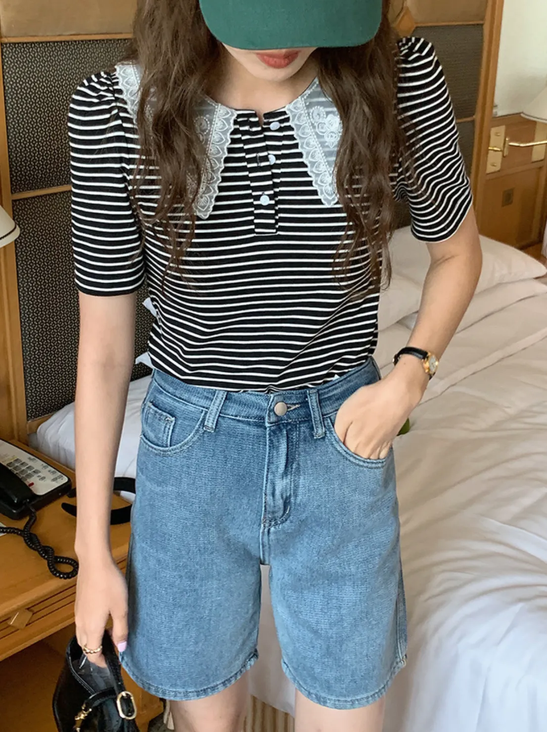 [Korean Style] High Rise Retro Bermuda Denim Shorts