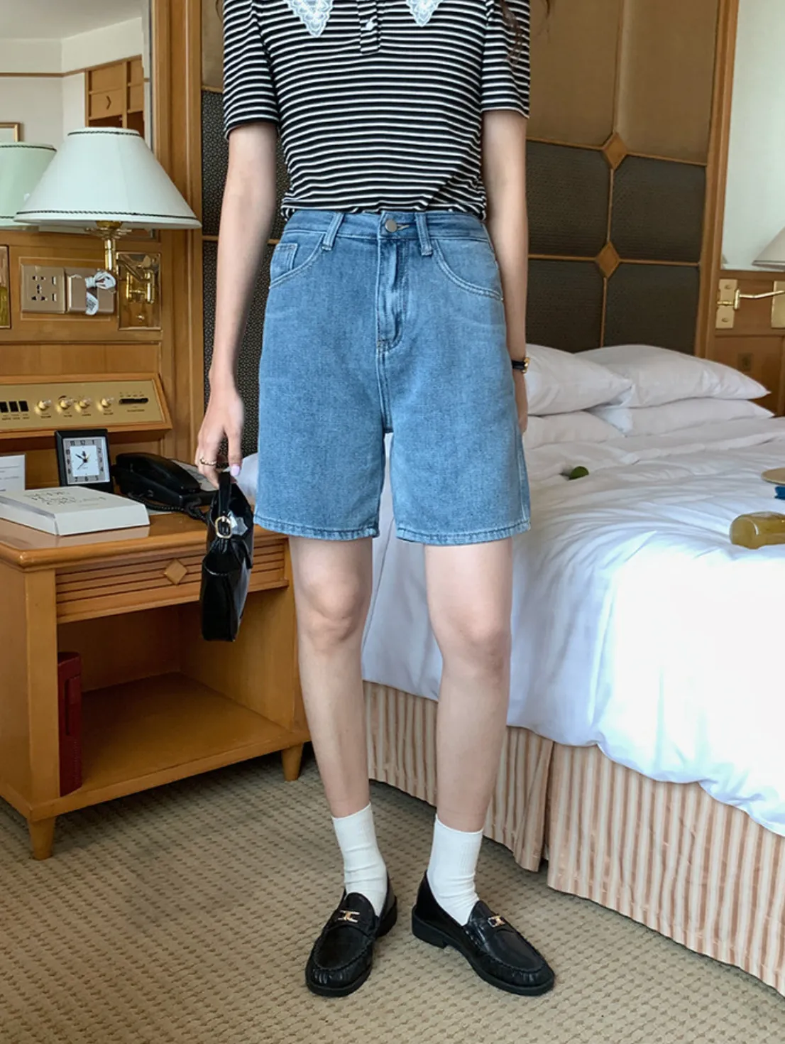 [Korean Style] High Rise Retro Bermuda Denim Shorts