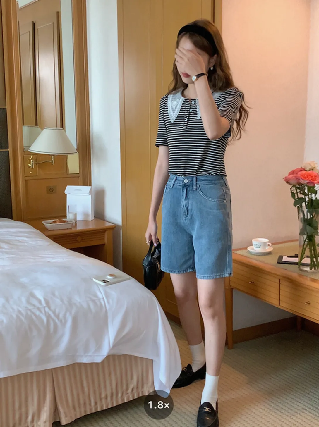 [Korean Style] High Rise Retro Bermuda Denim Shorts
