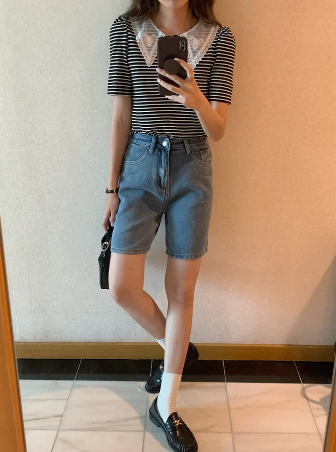 [Korean Style] High Rise Retro Bermuda Denim Shorts