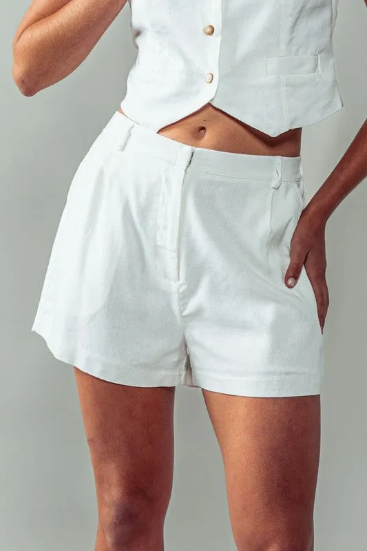 Linen Mix High Waist Chino Shorts