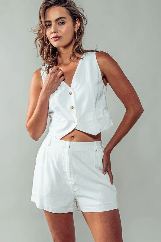Linen Mix High Waist Chino Shorts