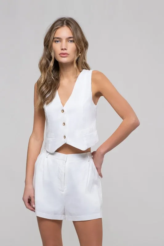 Linen Mix High Waist Chino Shorts