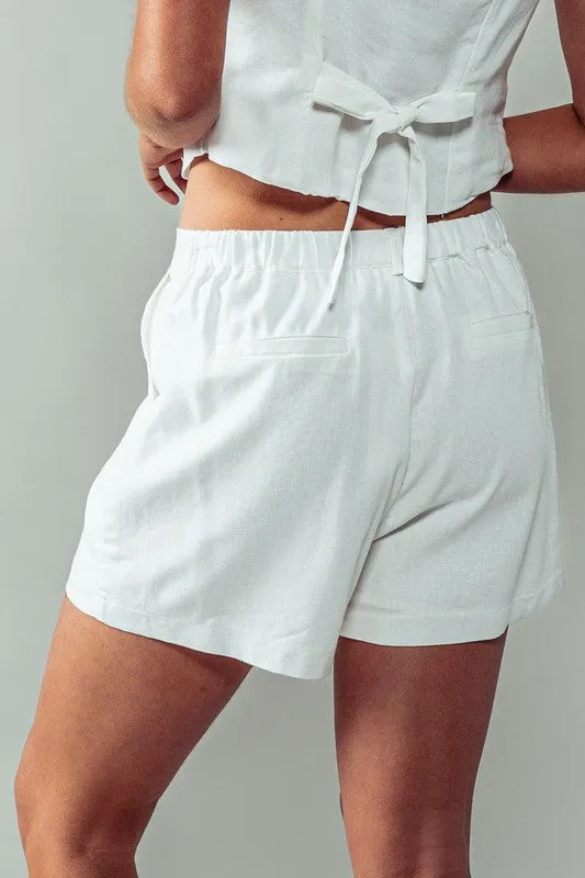 Linen Mix High Waist Chino Shorts