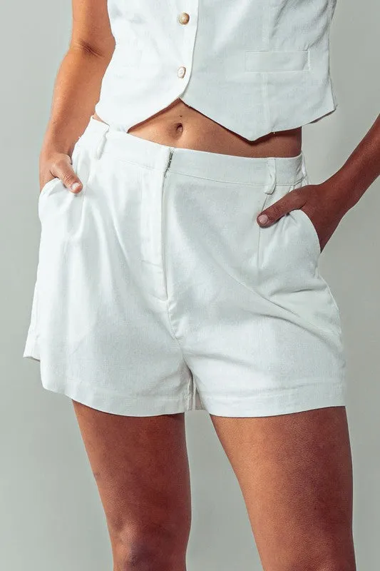 Linen Mix High Waist Chino Shorts