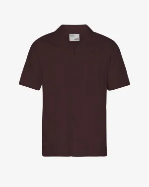 Linen Short Sleeved Shirt - Oxblood Red