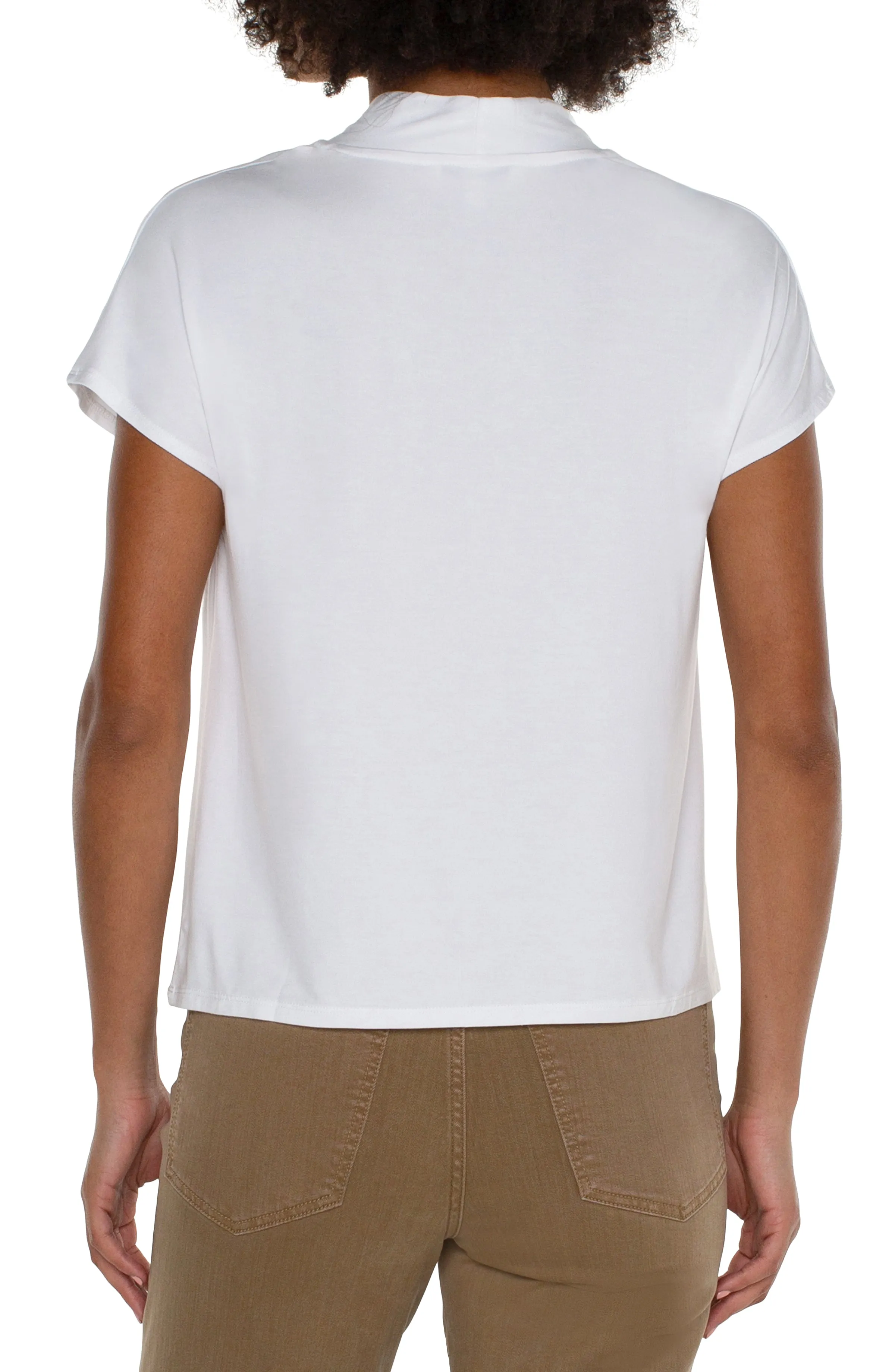 Liverpool Shawl Collar Short Sleeve Dolman Knit Top (White)