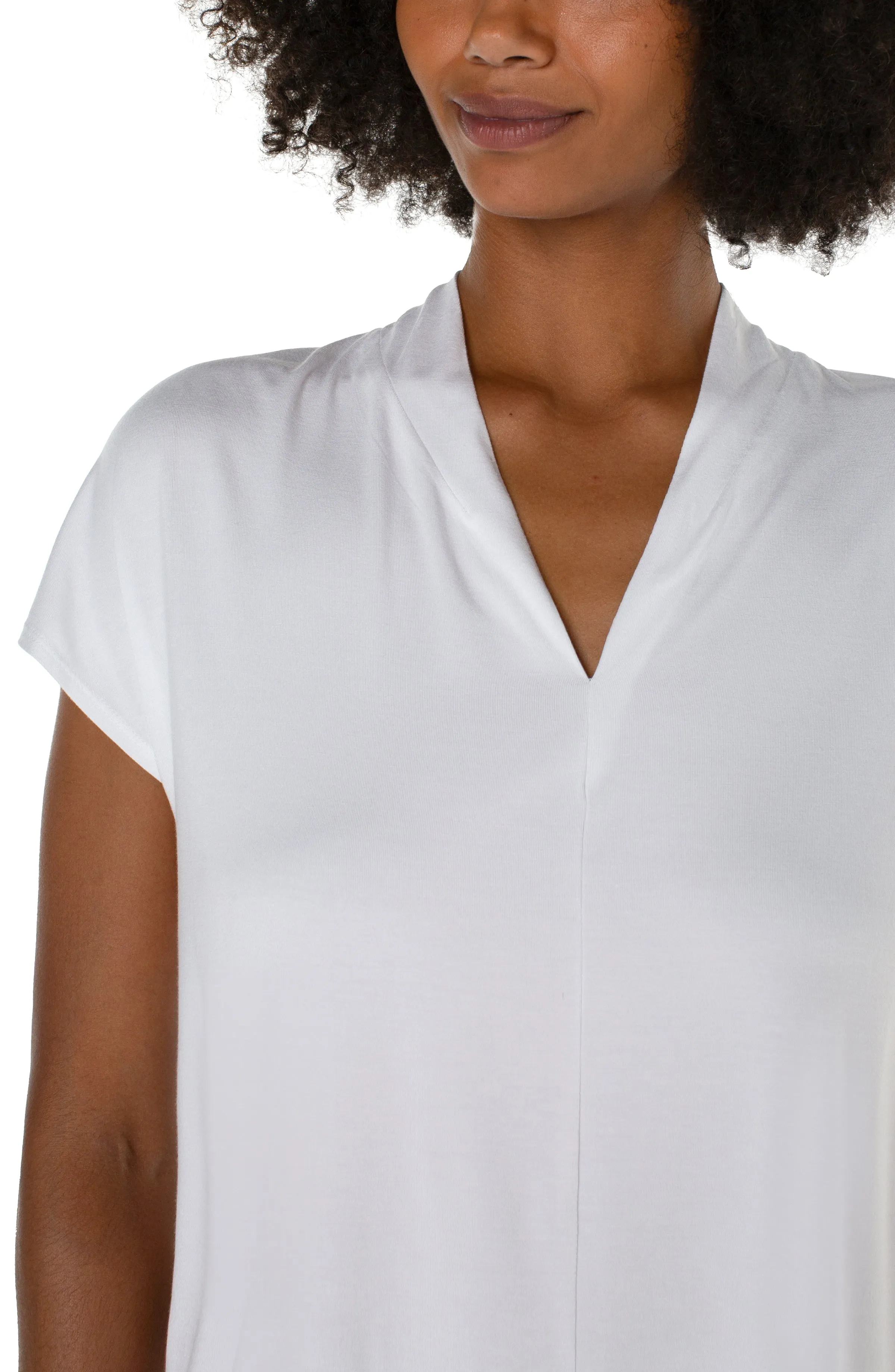 Liverpool Shawl Collar Short Sleeve Dolman Knit Top (White)