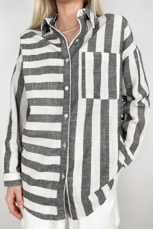 London Striped Button Down Shirt in Black