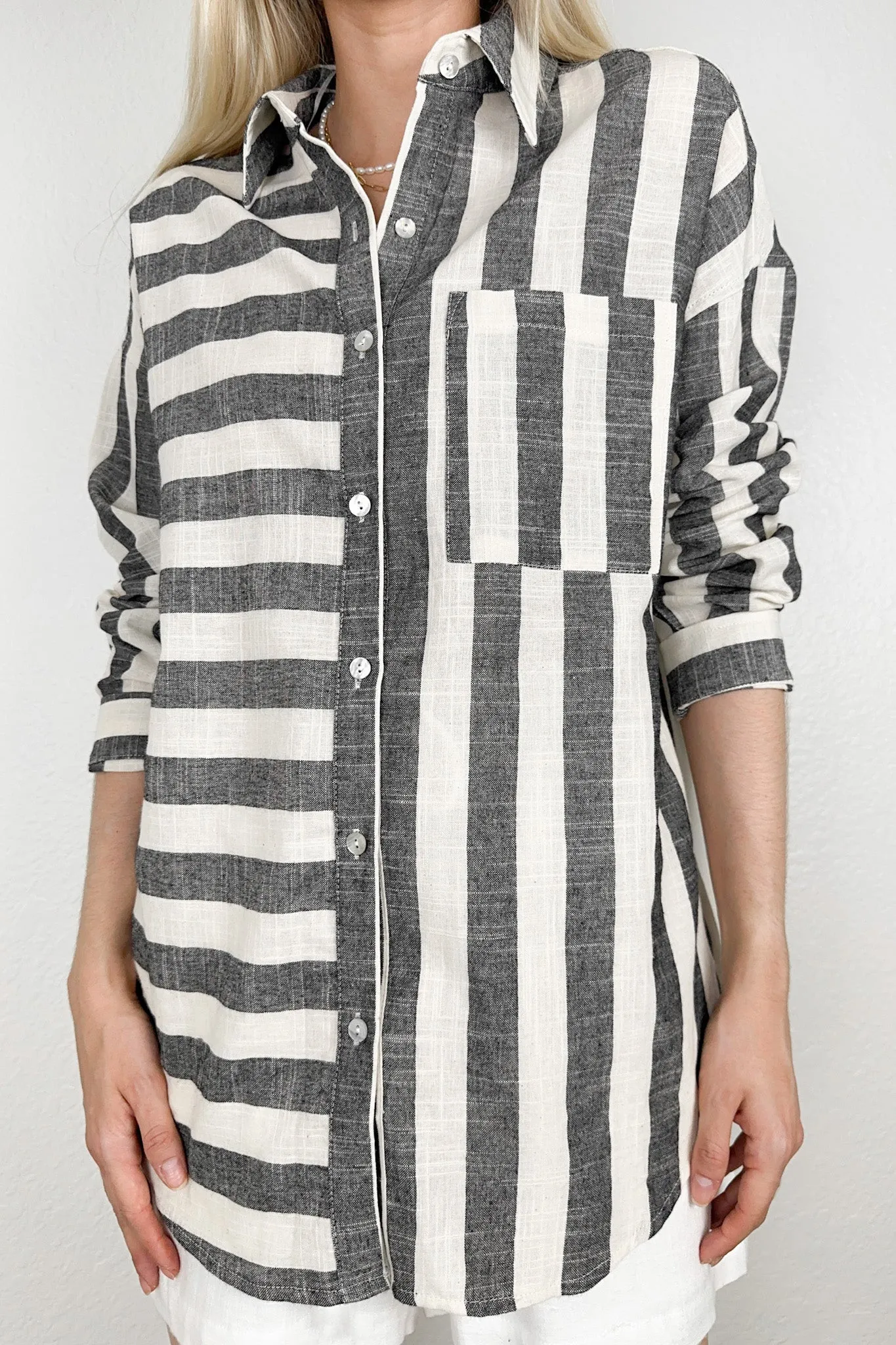 London Striped Button Down Shirt in Black