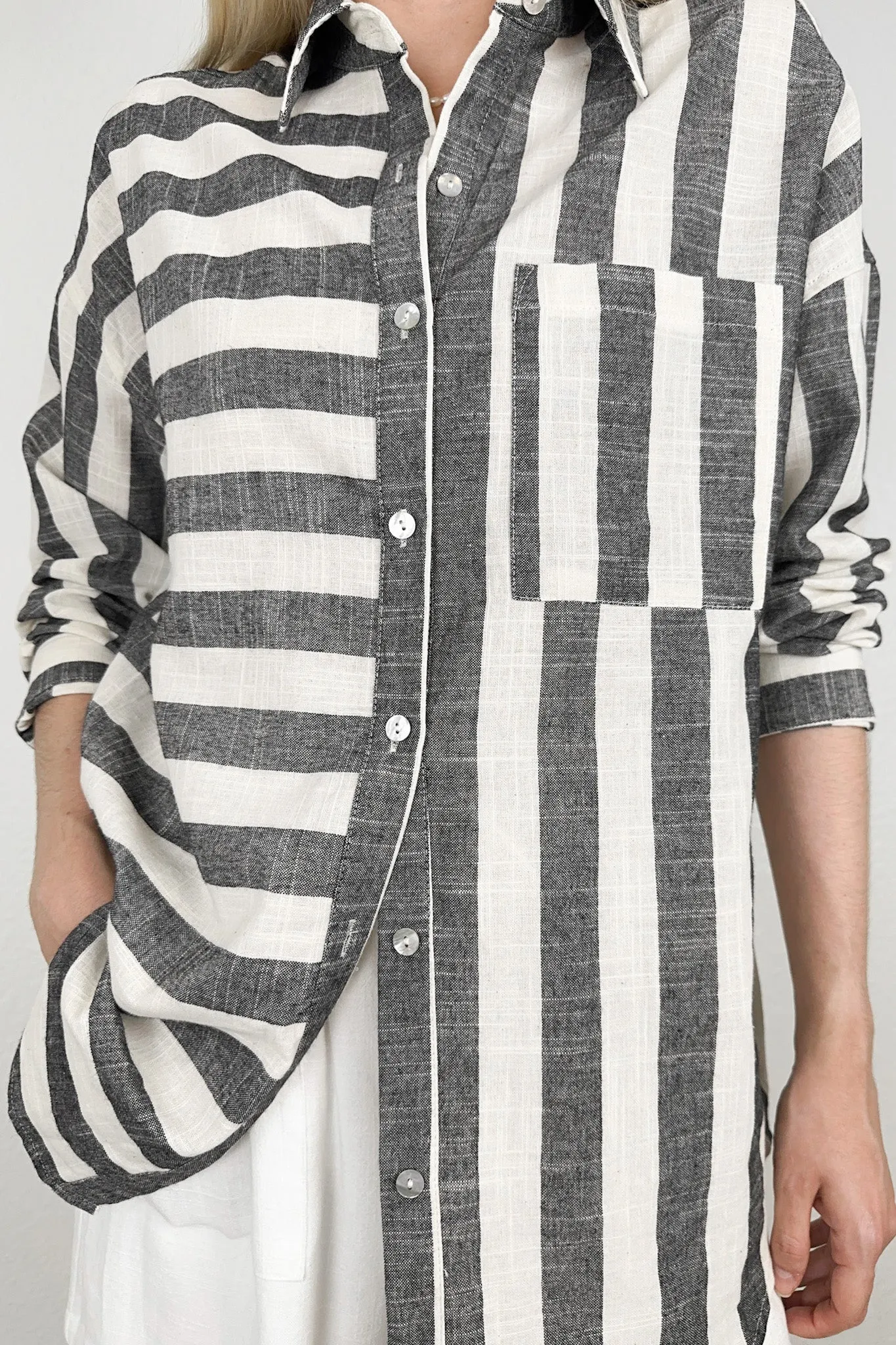 London Striped Button Down Shirt in Black