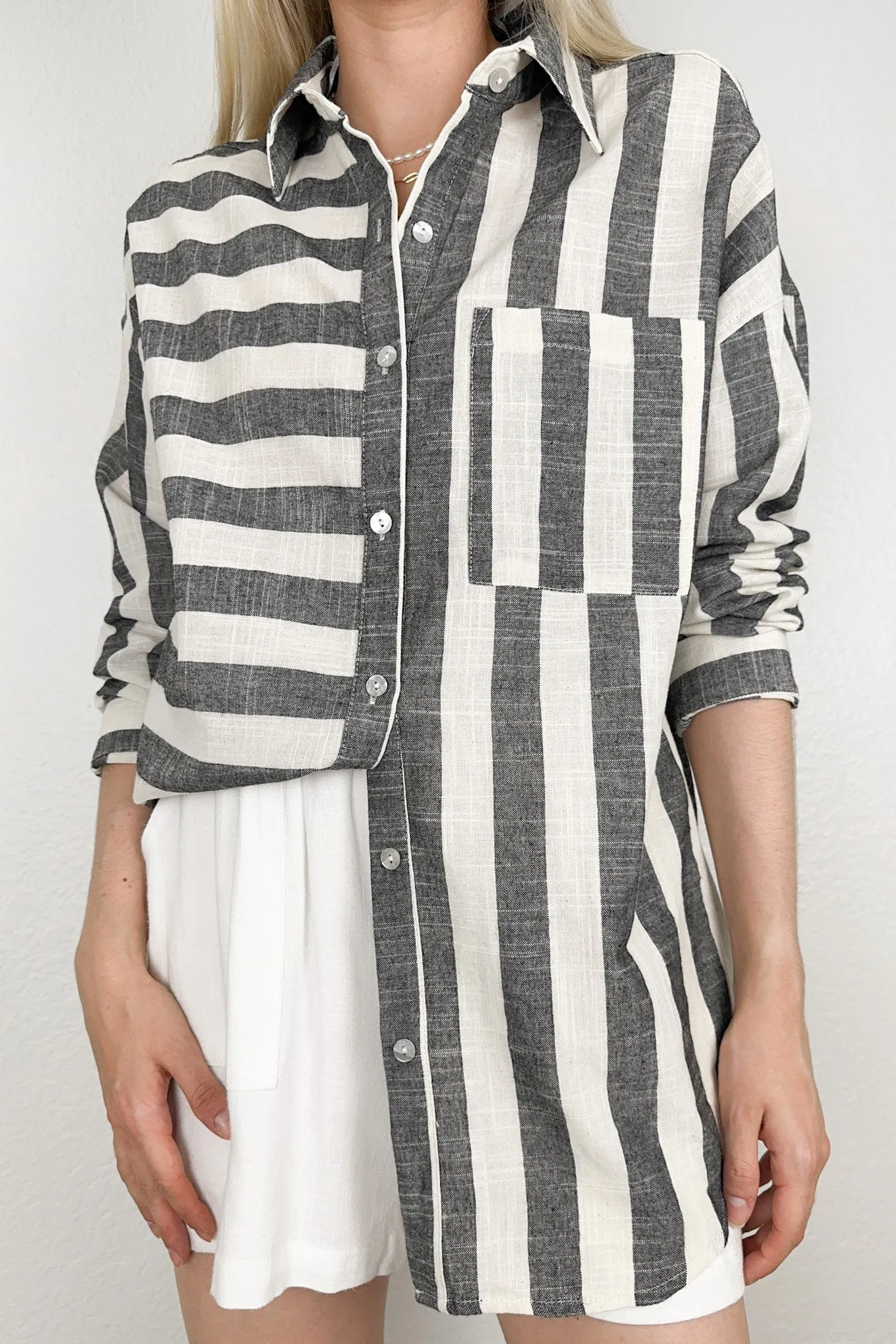 London Striped Button Down Shirt in Black