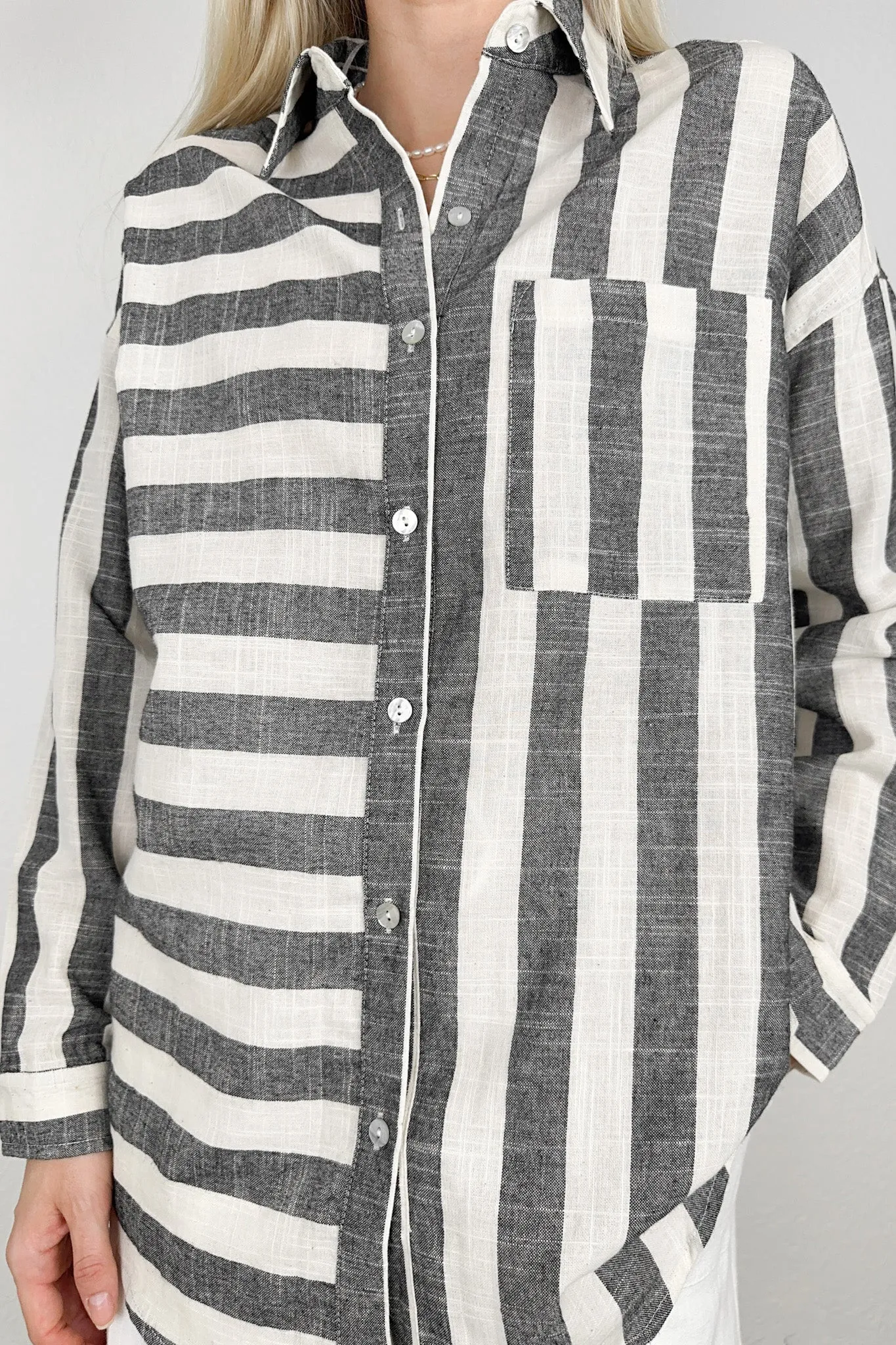 London Striped Button Down Shirt in Black