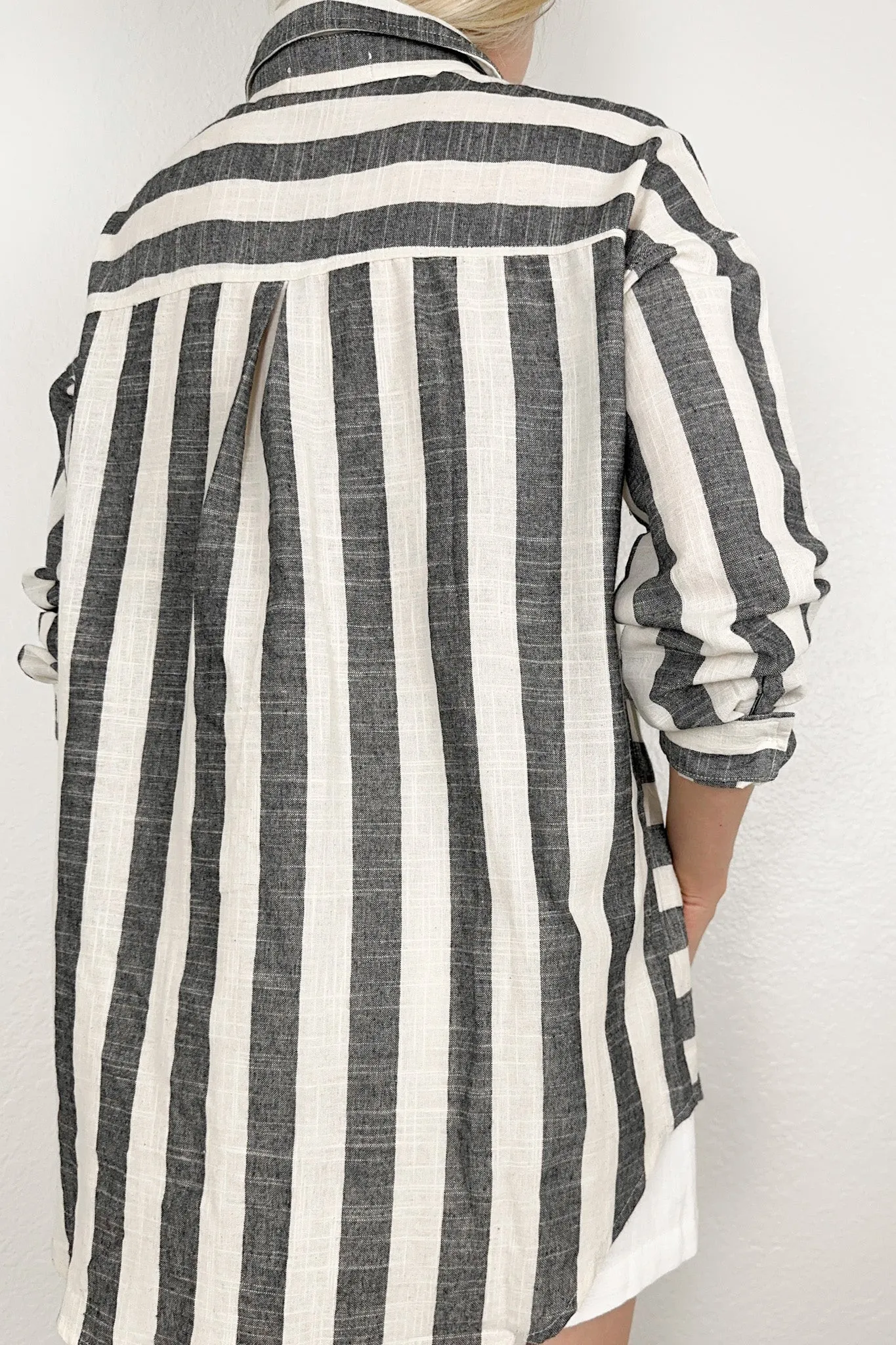 London Striped Button Down Shirt in Black