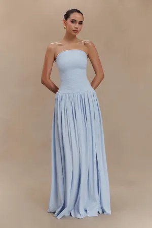 Maureen Cotton Shirring Maxi Dress - Powder Blue