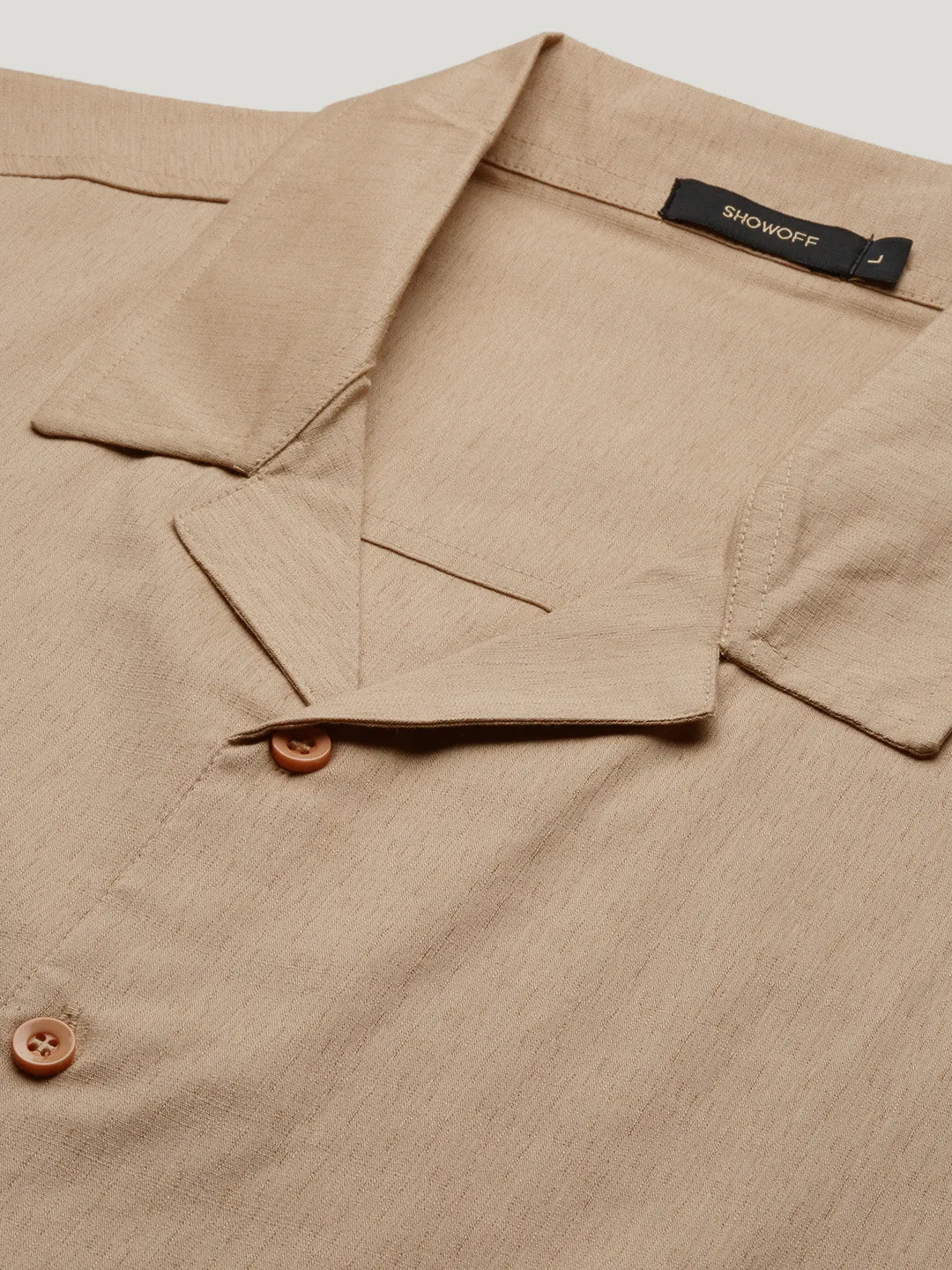 Men Beige Solid Cuban Collar Shirt