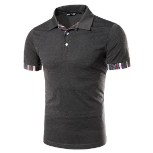 Mens Casual Stitching Polo Shirt Short Sleeve Slim Fit Spring Summer Tops