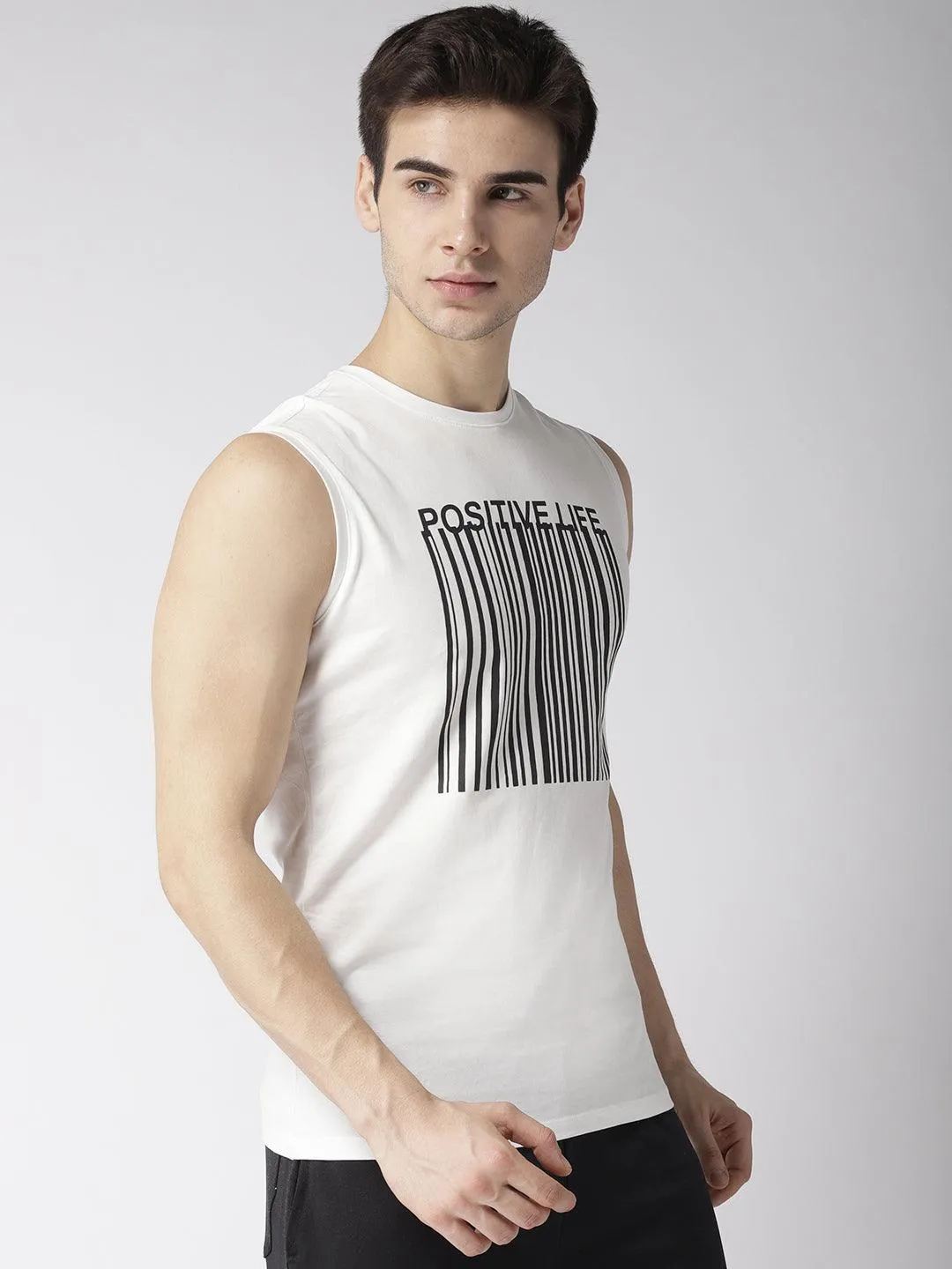 Men's Graphic White Cotton Tank Top