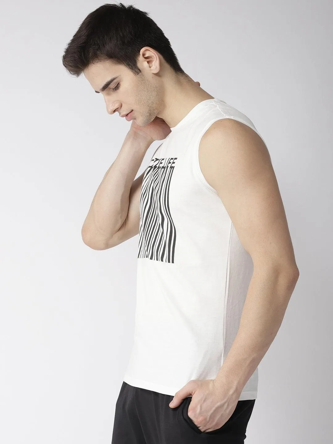 Men's Graphic White Cotton Tank Top