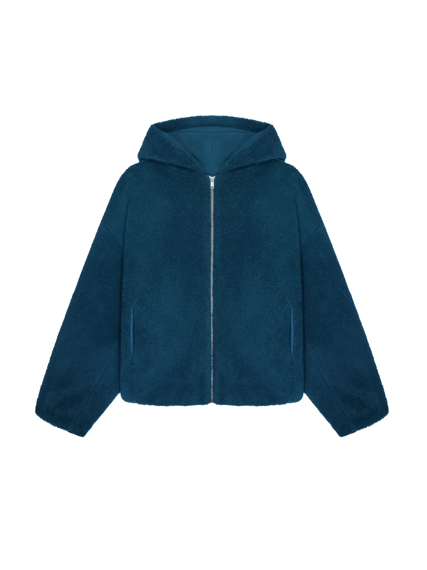 Mens Recycled Wool Fleece Reversible Bomber Jacket—storm blue