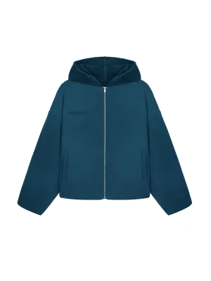 Mens Recycled Wool Fleece Reversible Bomber Jacket—storm blue