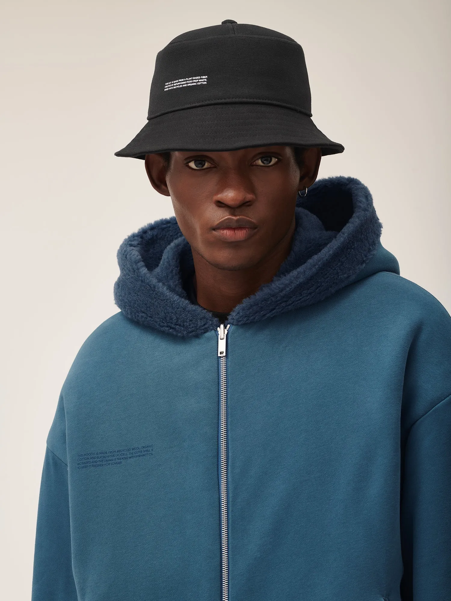 Mens Recycled Wool Fleece Reversible Bomber Jacket—storm blue